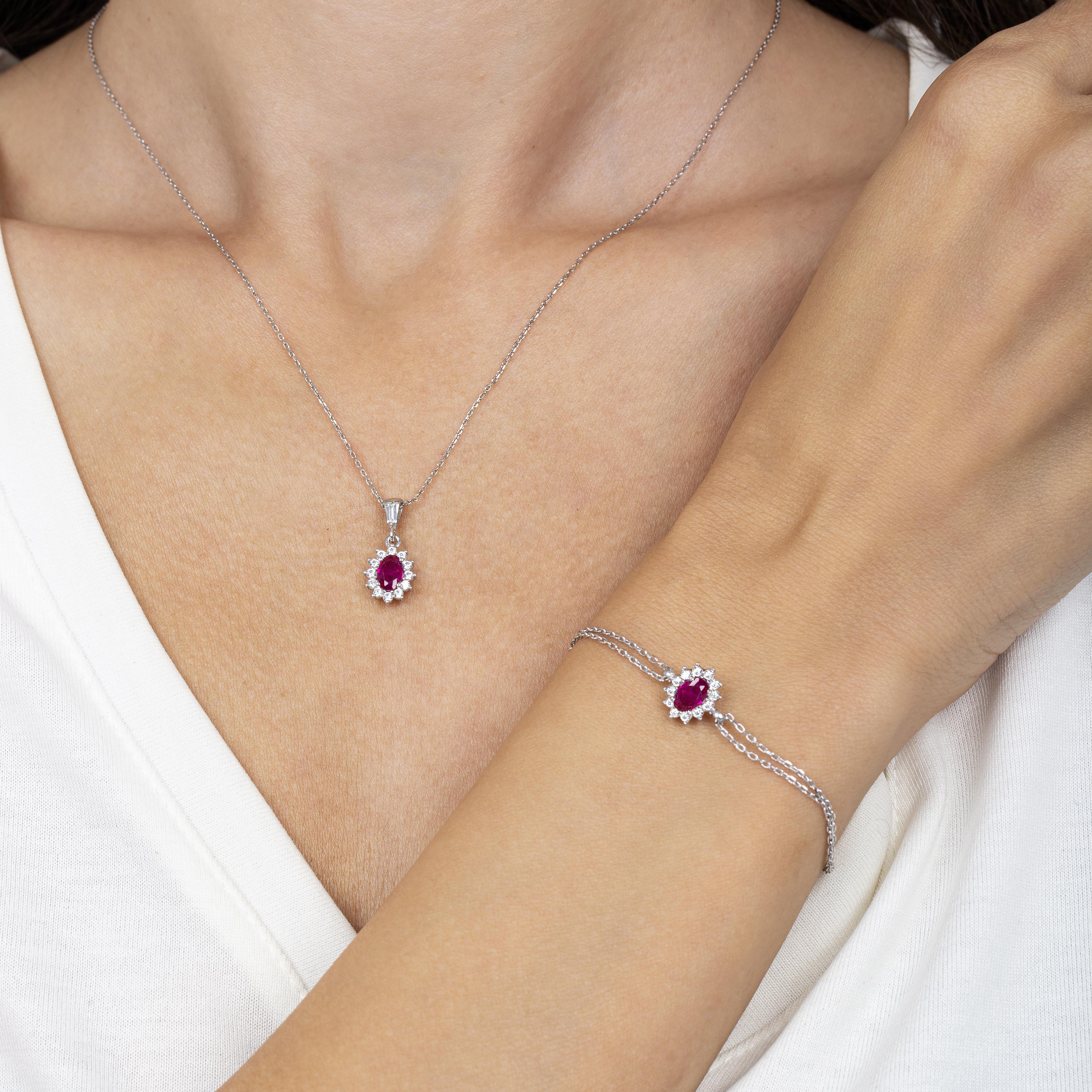 Diamond Oval Cut Ruby 925 Silver Jewelry Set