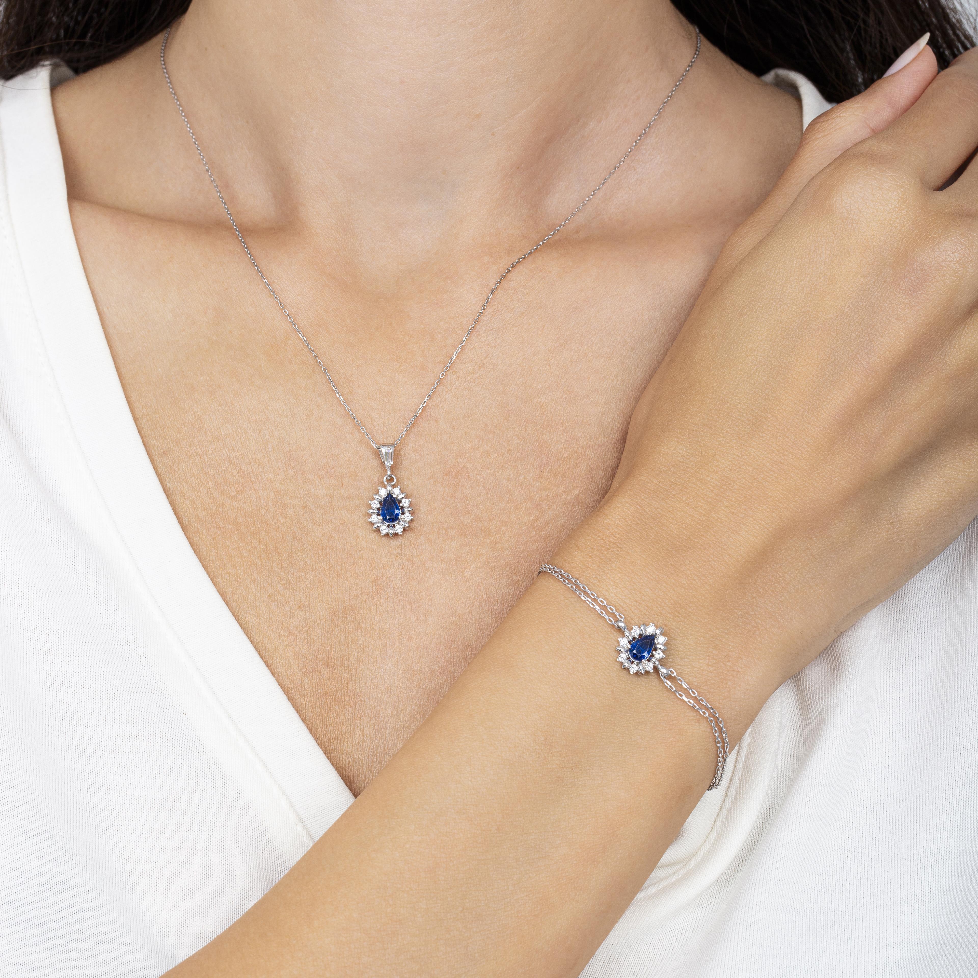 Diamond Drop Sapphire Simplicity Seal Silver Jewelry Set