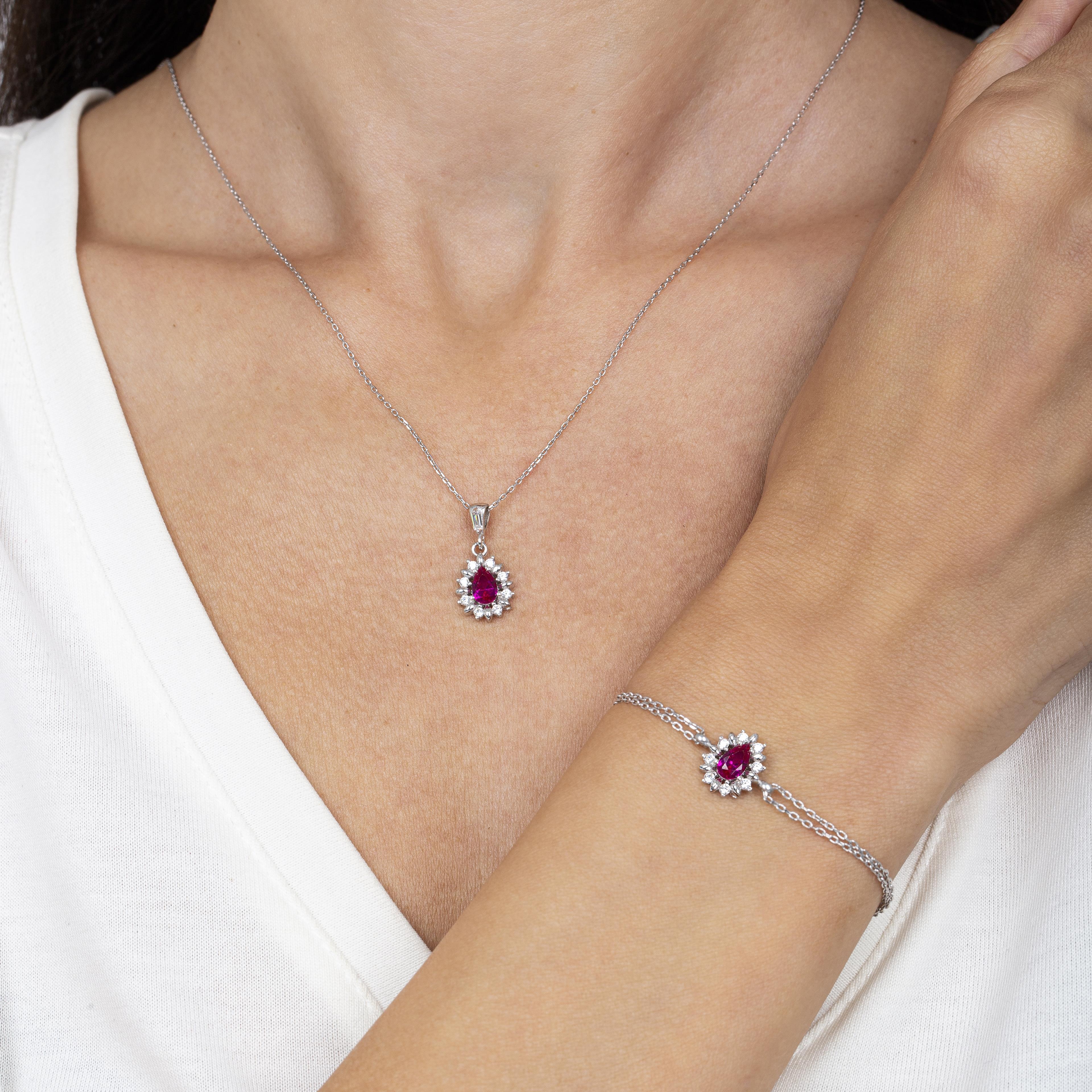 Diamond Drop Ruby Simplicity Seal Silver Jewelry Set