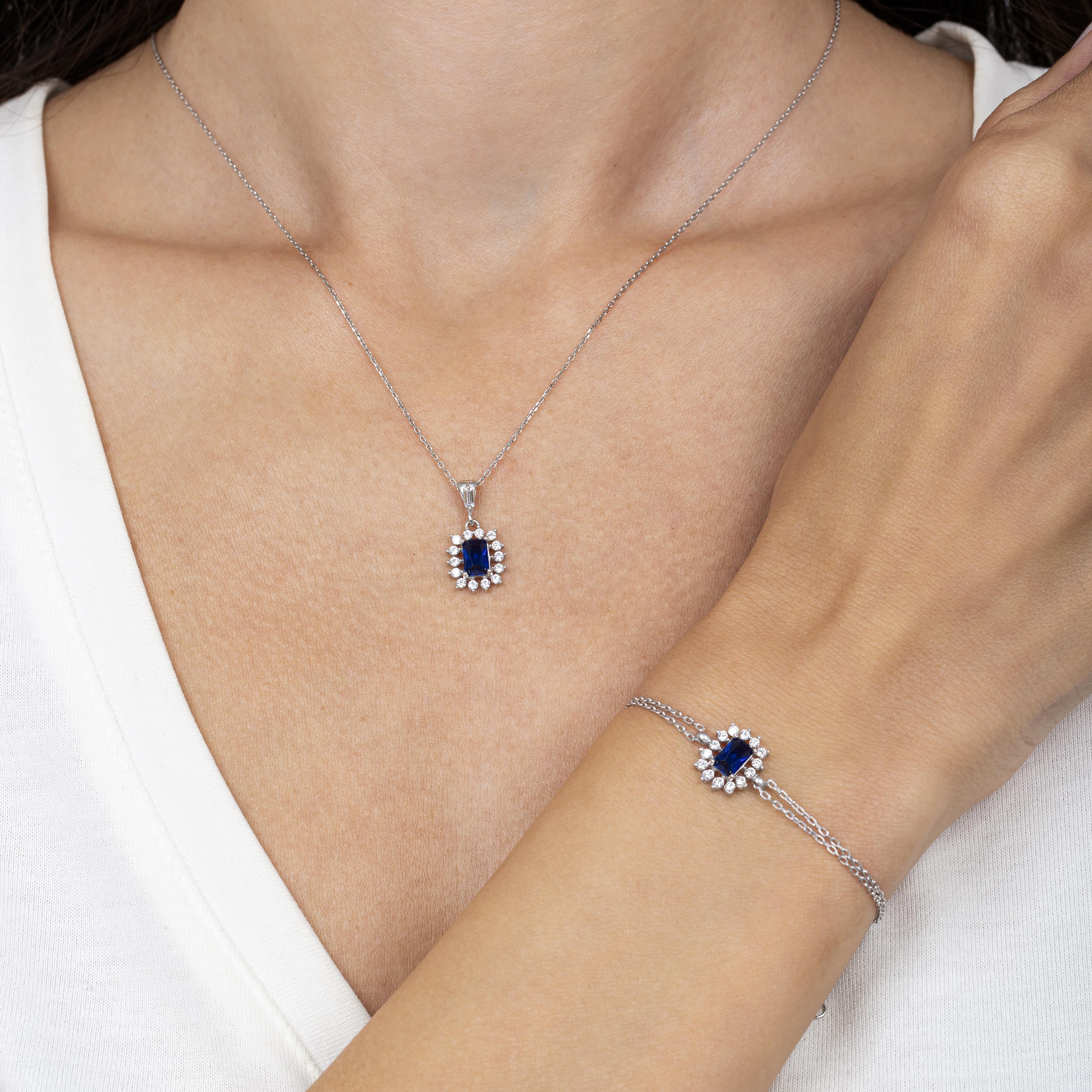 Diamond Elegance Sun Sapphire Simplicity Seal Silver Jewelry Set
