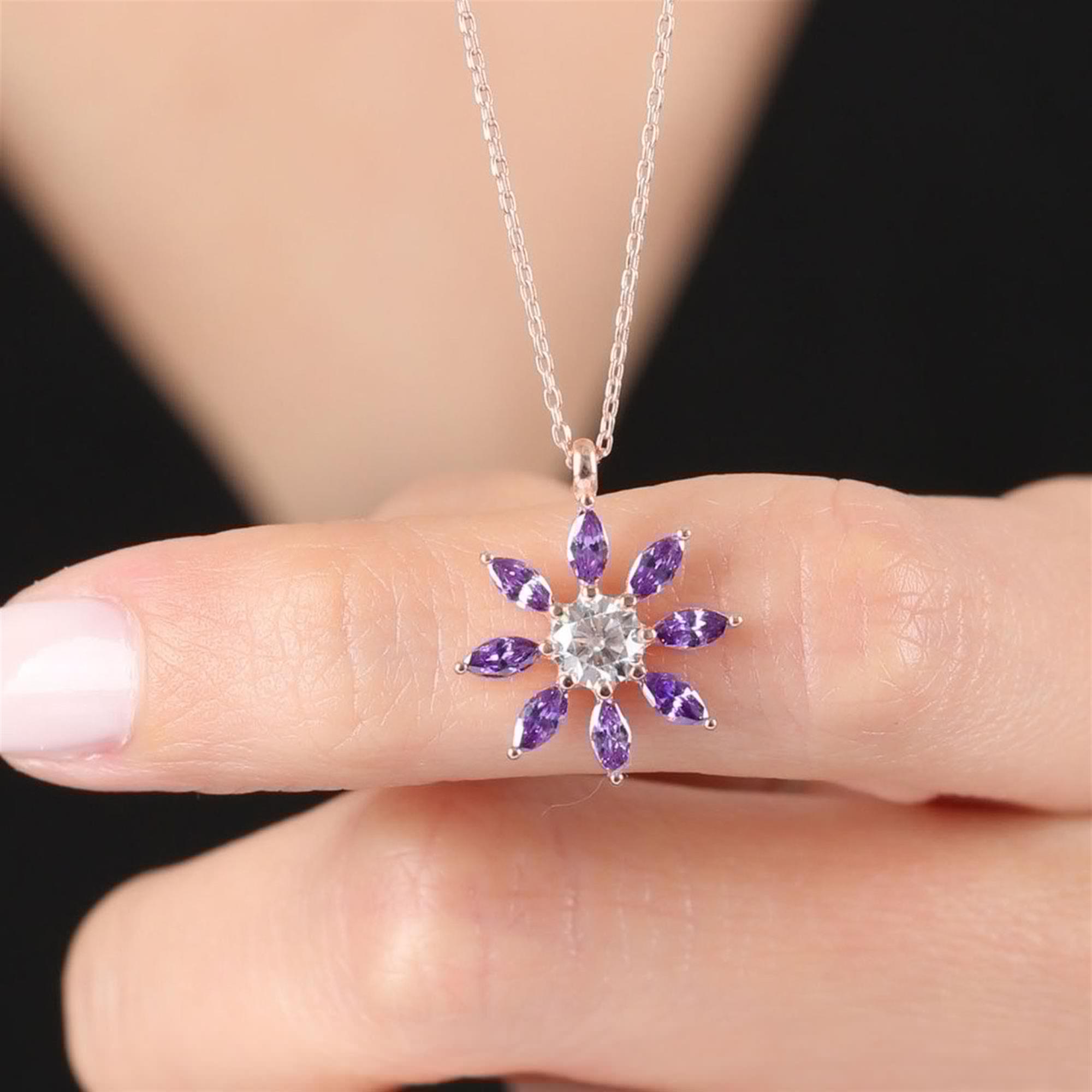 Diamond Amethyst Sun Rose Gold Pendant Necklace