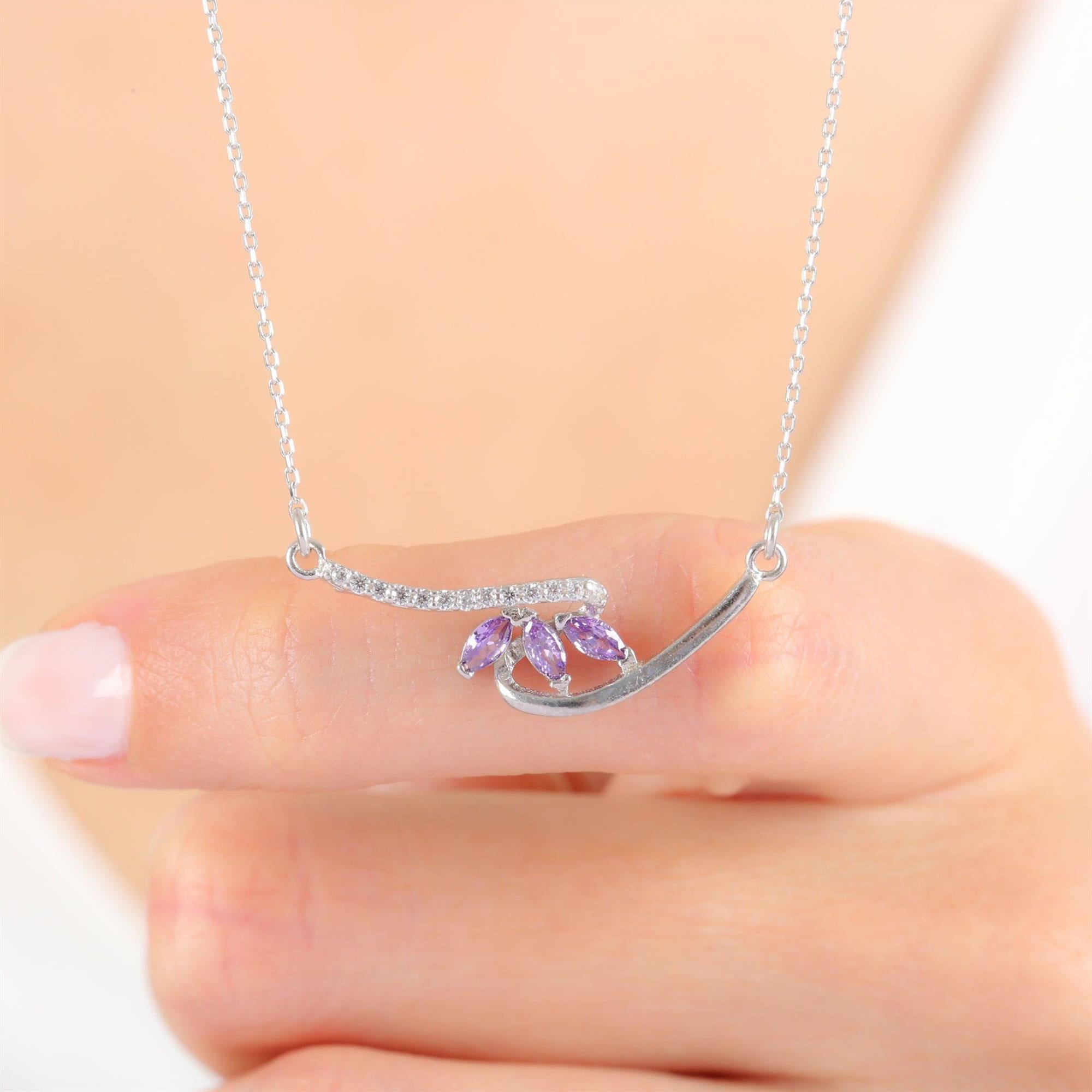 Diamond Setting Amethyst Tria Loop Silver Necklace