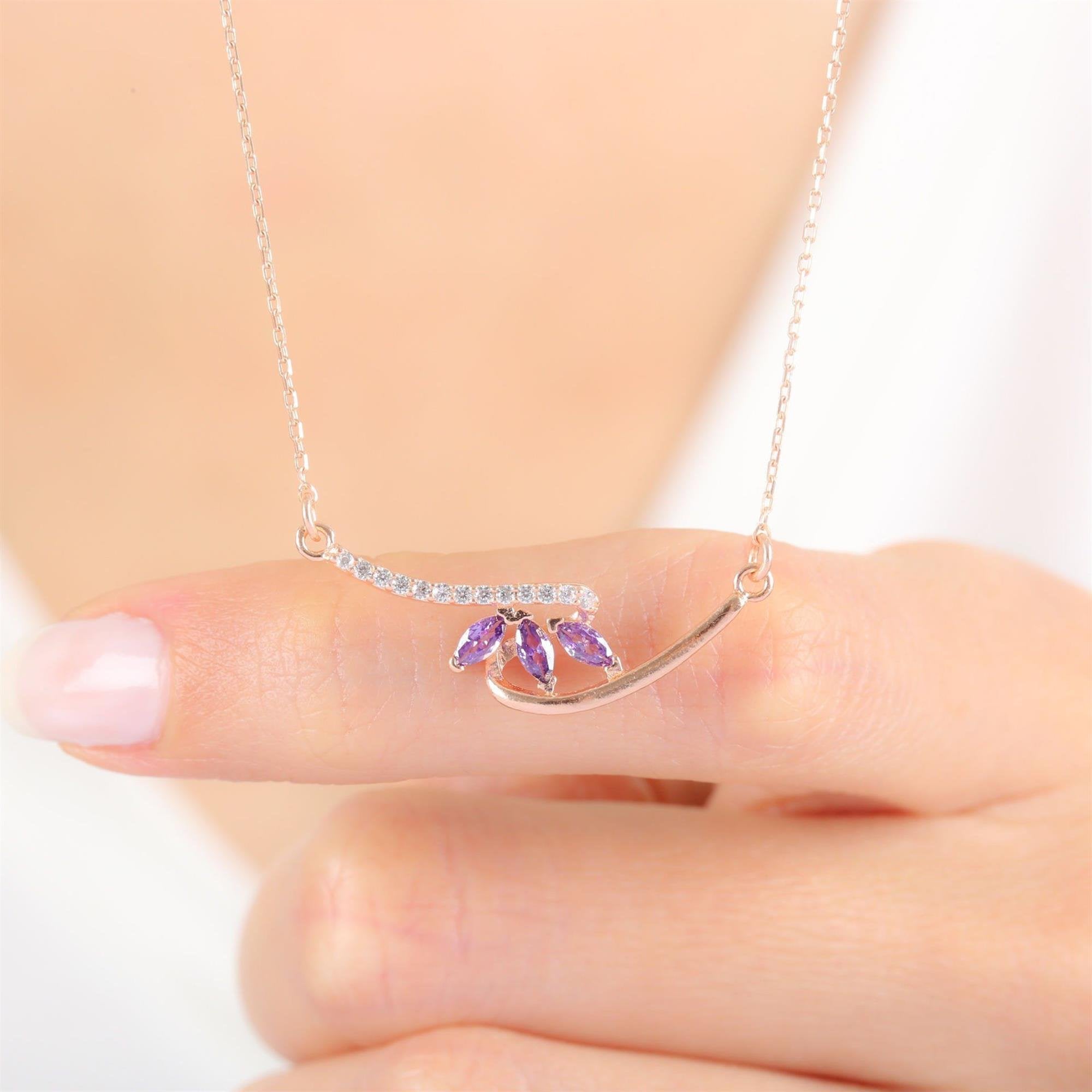 Diamond Setting Amethyst Tria Loop Rose Gold Necklace