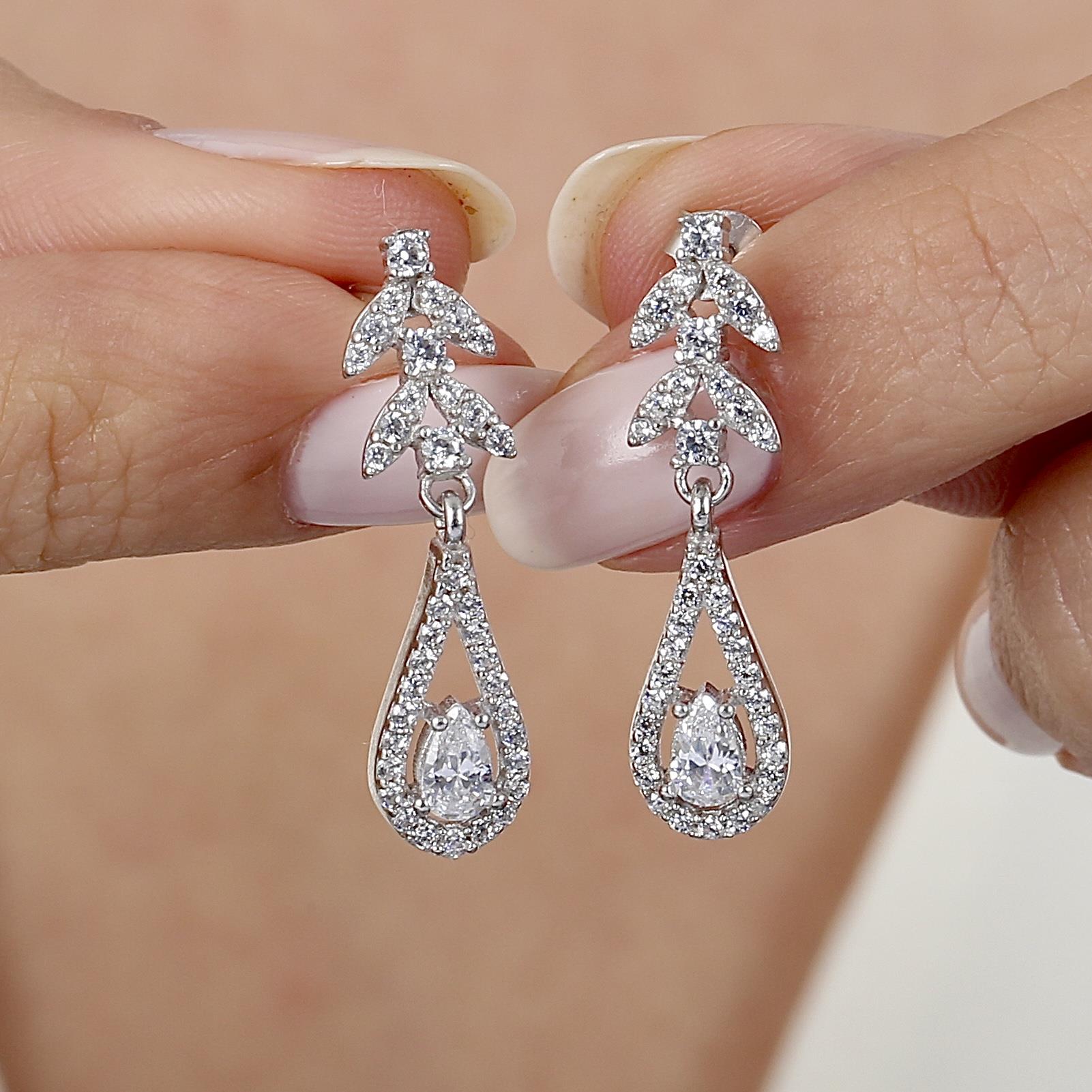 Diamond Setting Drop Sparkle Silver Triple Set