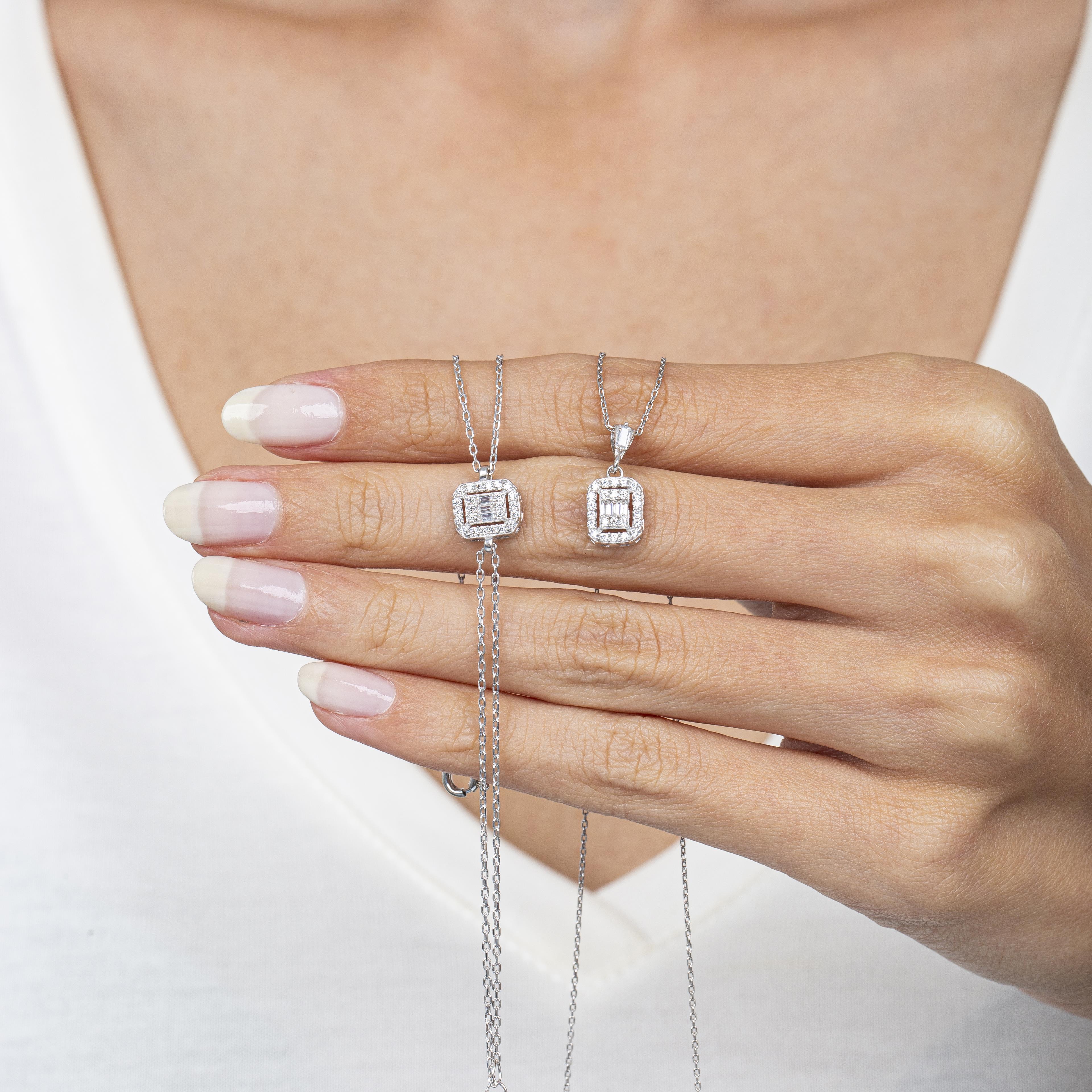 Diamond Rectangle Shape Simplicity Seal Silver Jewelry Set