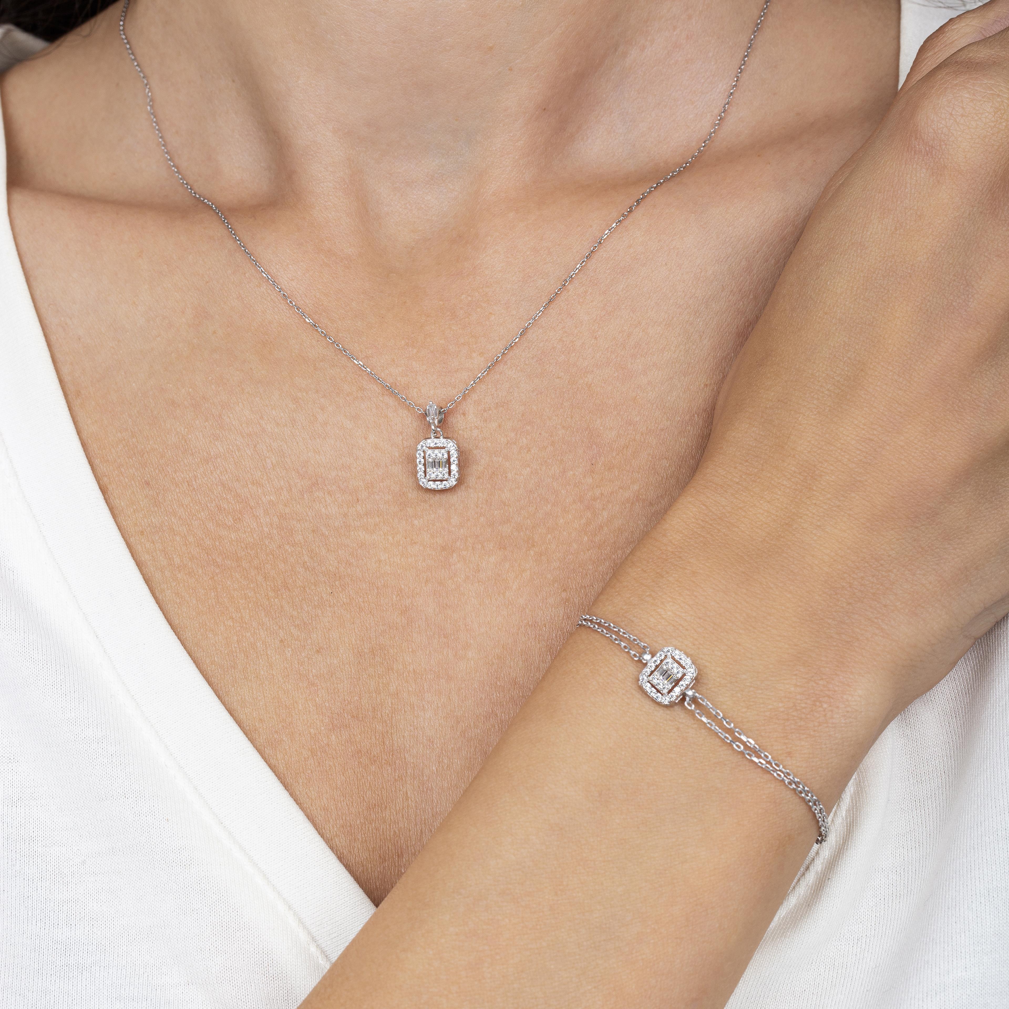 Diamond Rectangle Shape Simplicity Seal Silver Jewelry Set
