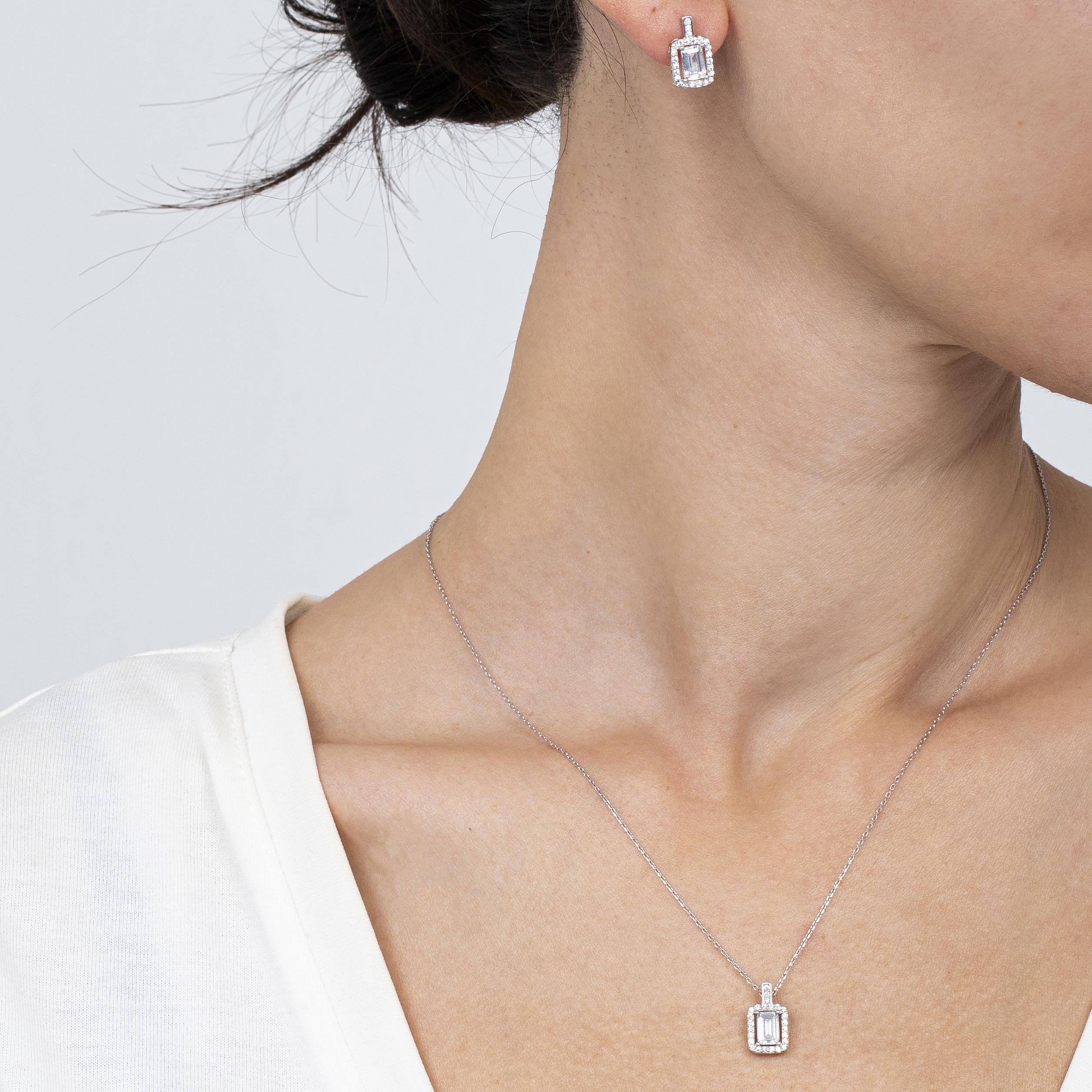 Diamond Setting Baguette Silver Duo Set