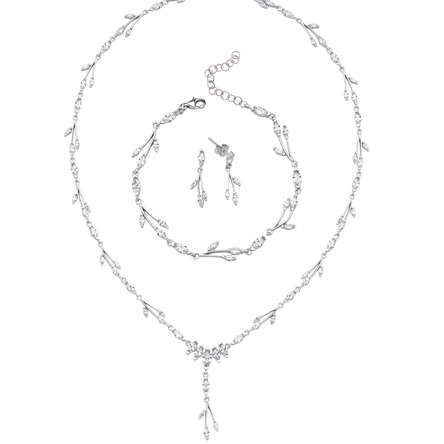Diamond Full Stone Love Story Silver Waterway Set