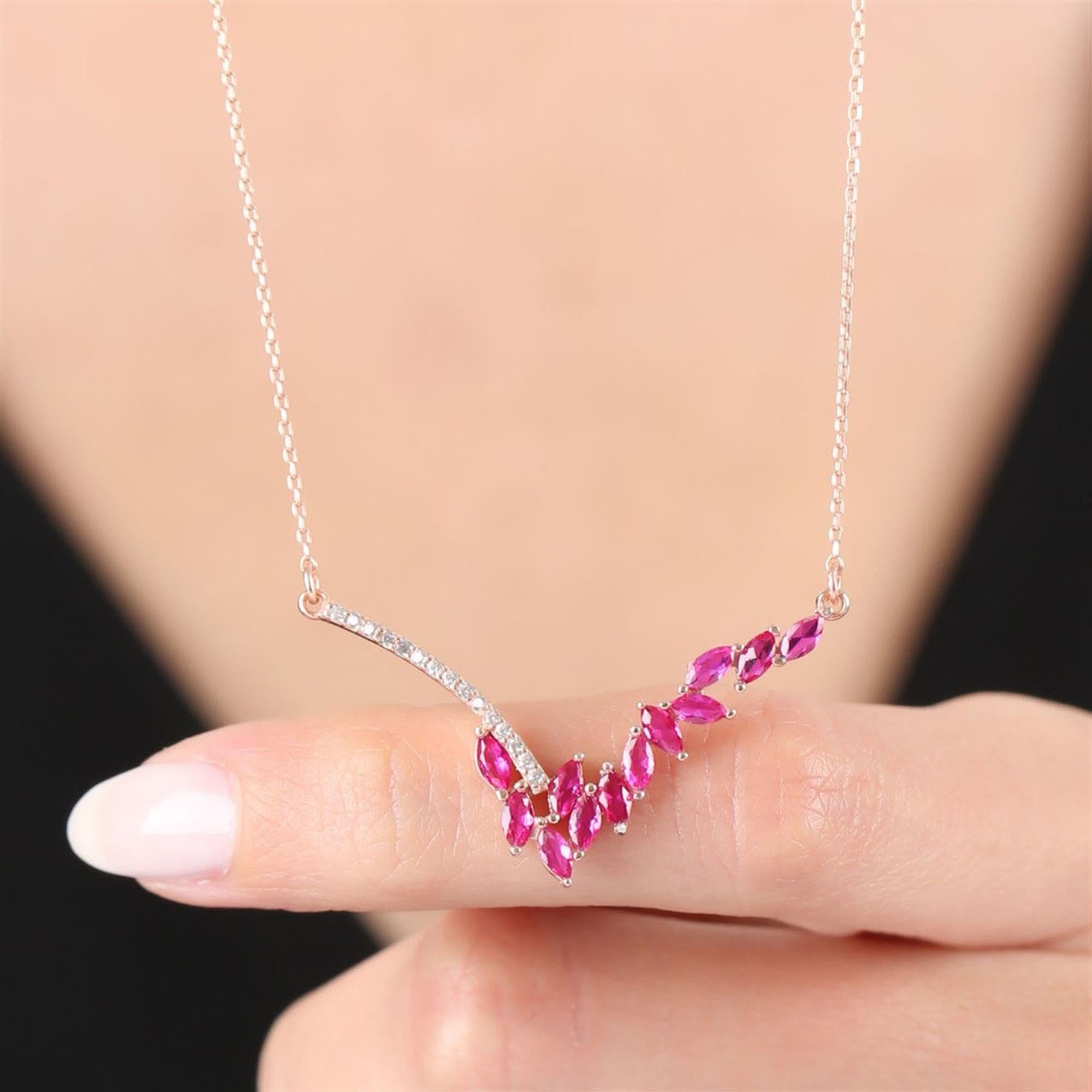 Diamond Fuchsia Marquise V Rose Gold Necklace
