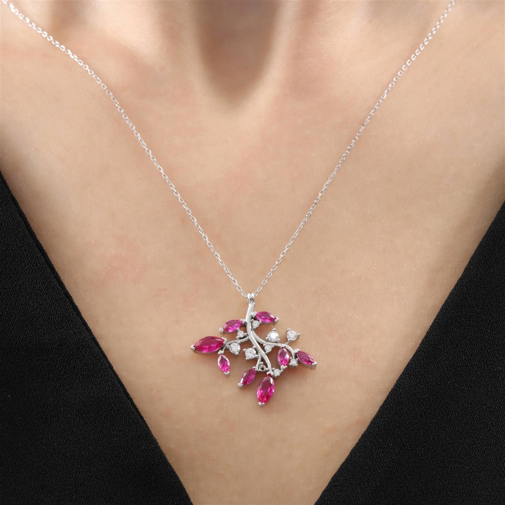 Diamond Red Ruby Tree of Life Necklace