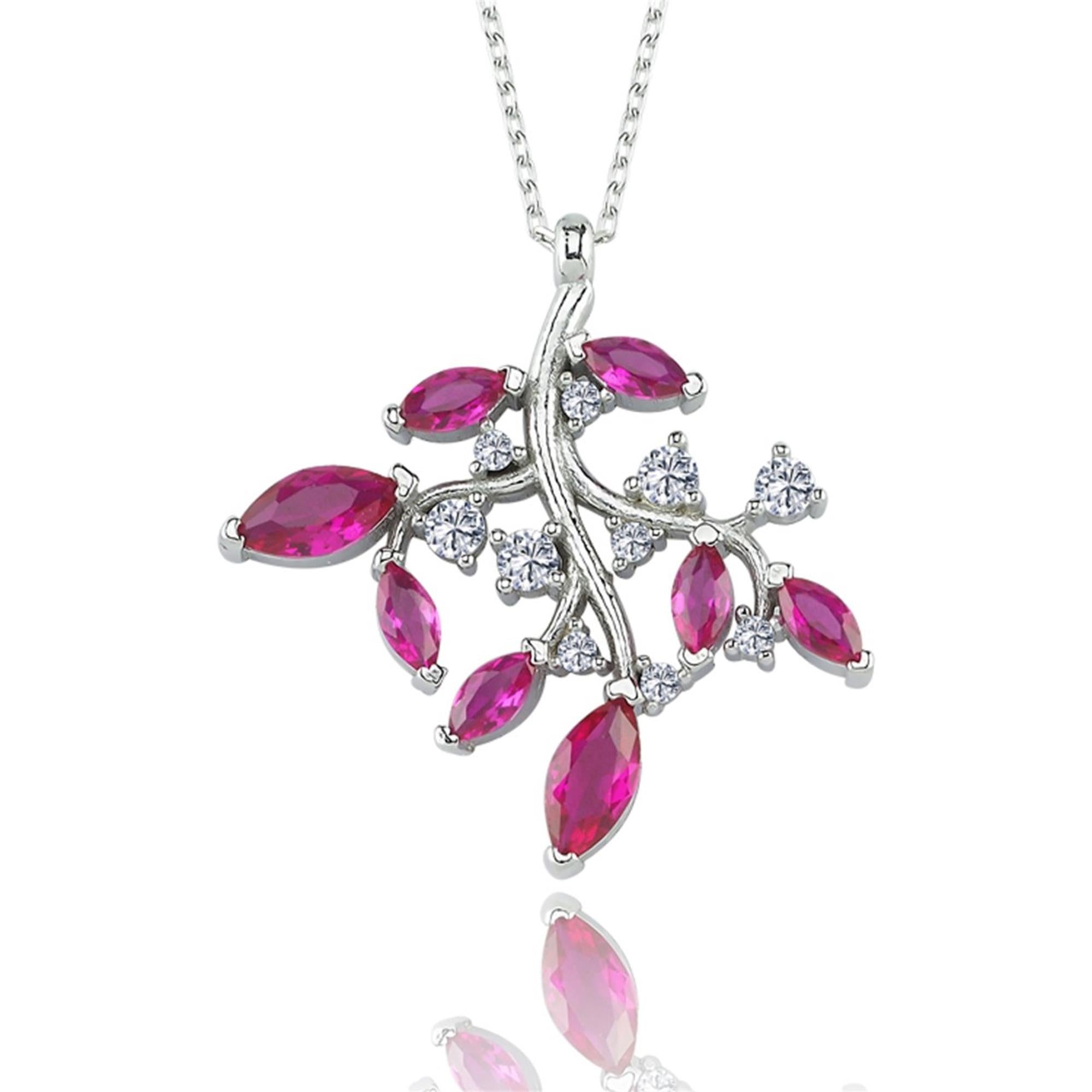 Diamond Red Ruby Tree of Life Necklace