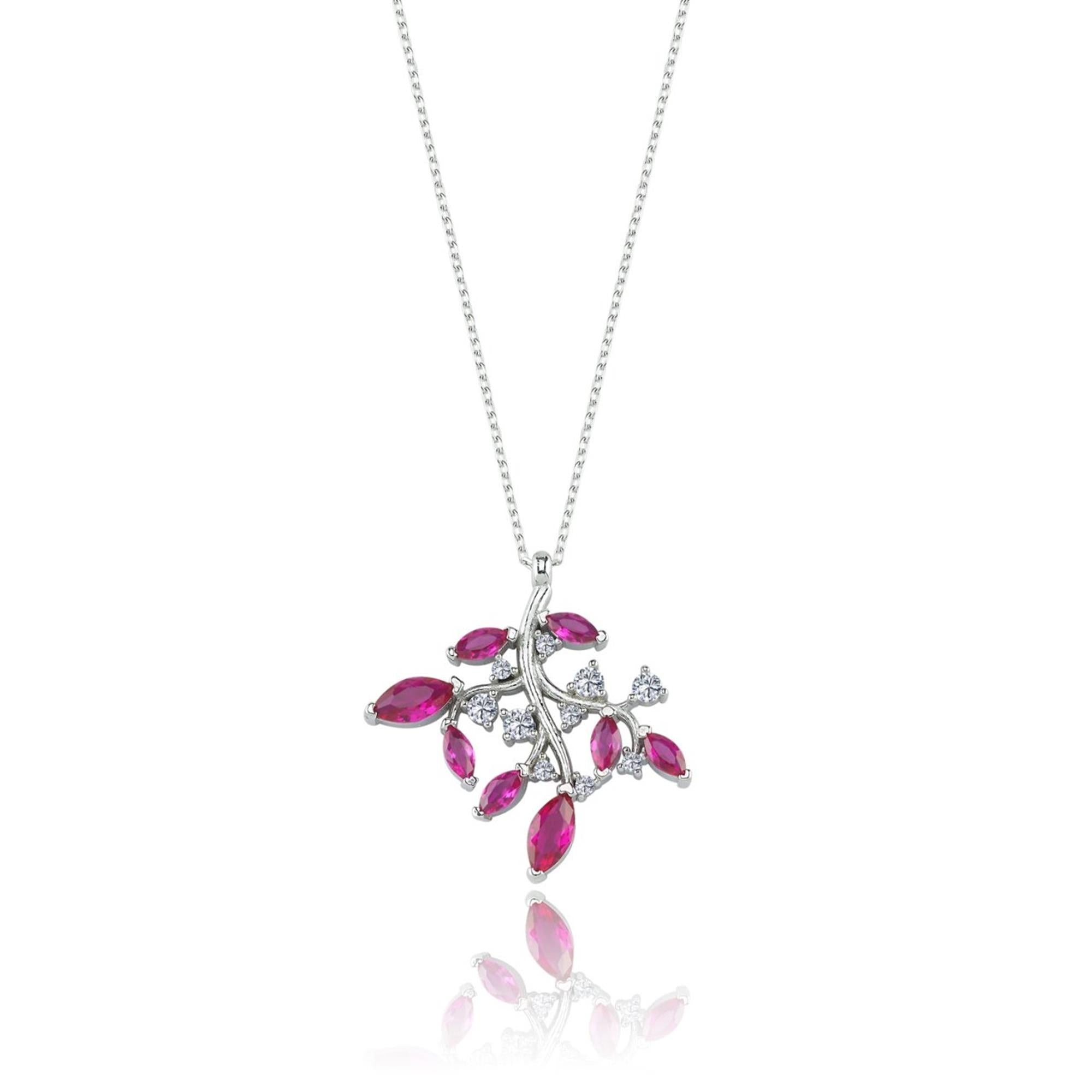 Diamond Red Ruby Tree of Life Necklace
