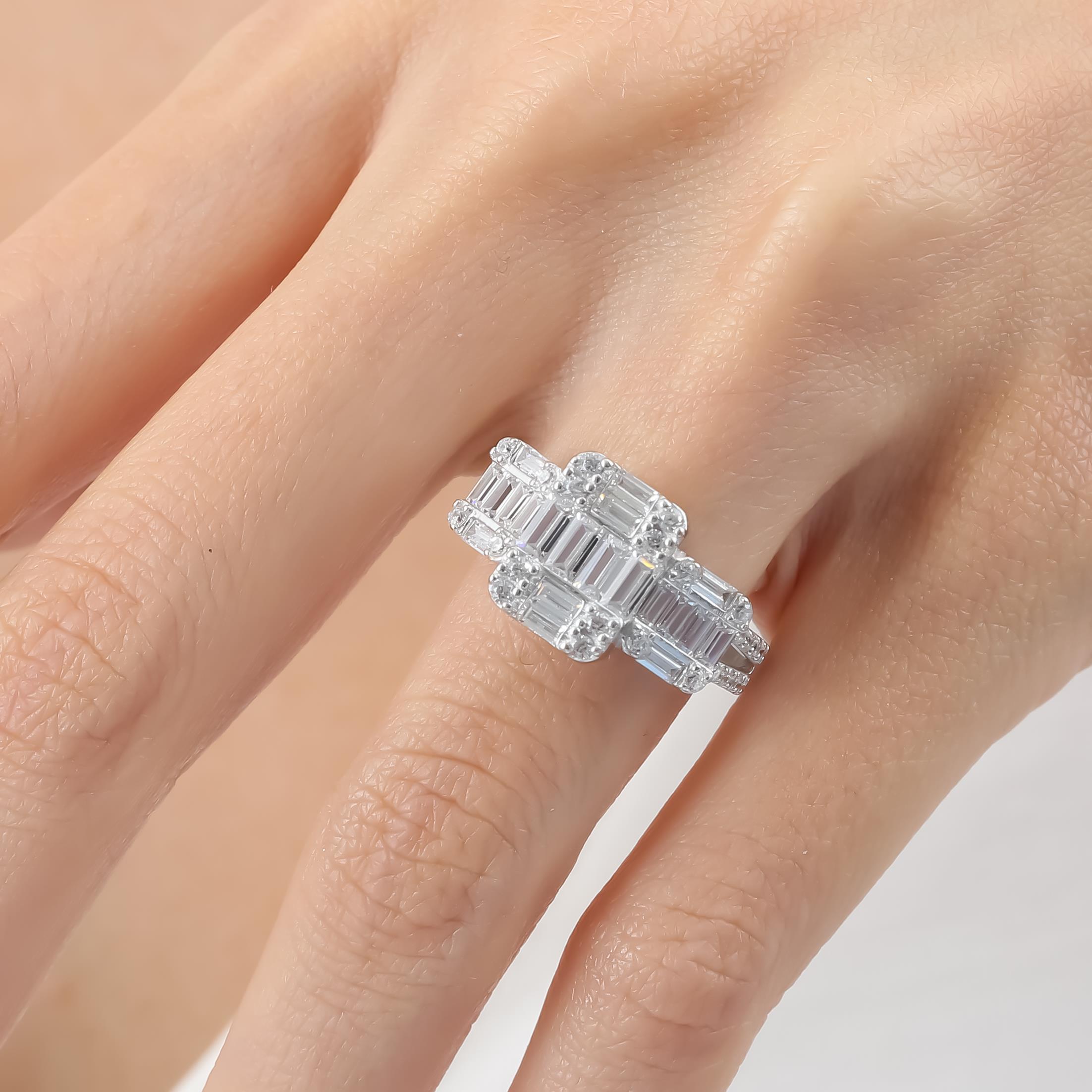 Diamond Setting Magnificent Tria Baguette Silver Ring
