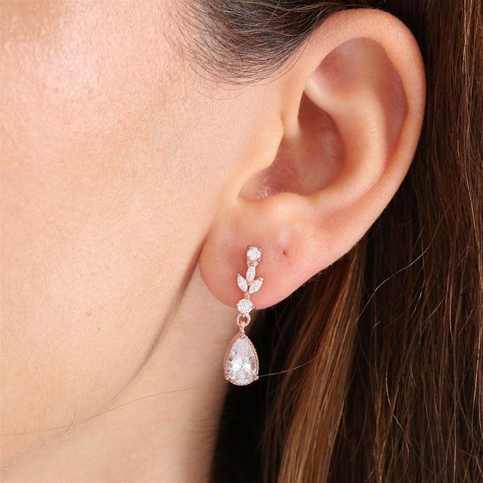 Rose Gold Diamond Teardrop Cut Bridal Jewelry Set for Women