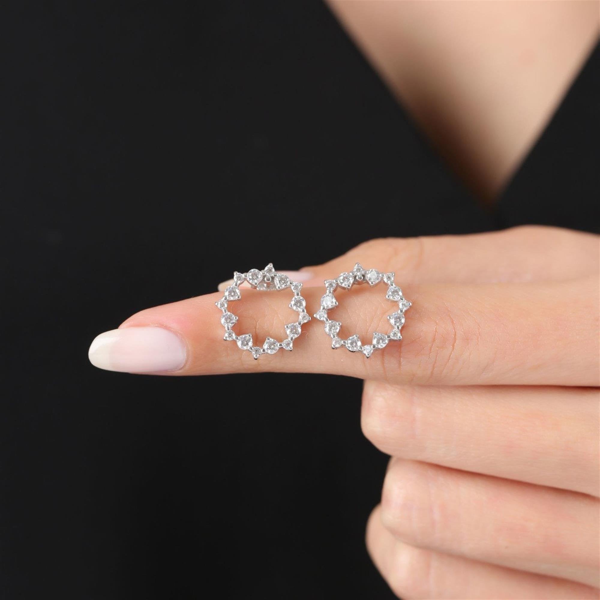 Diamond Circle Sparkle Stud Silver Earrings