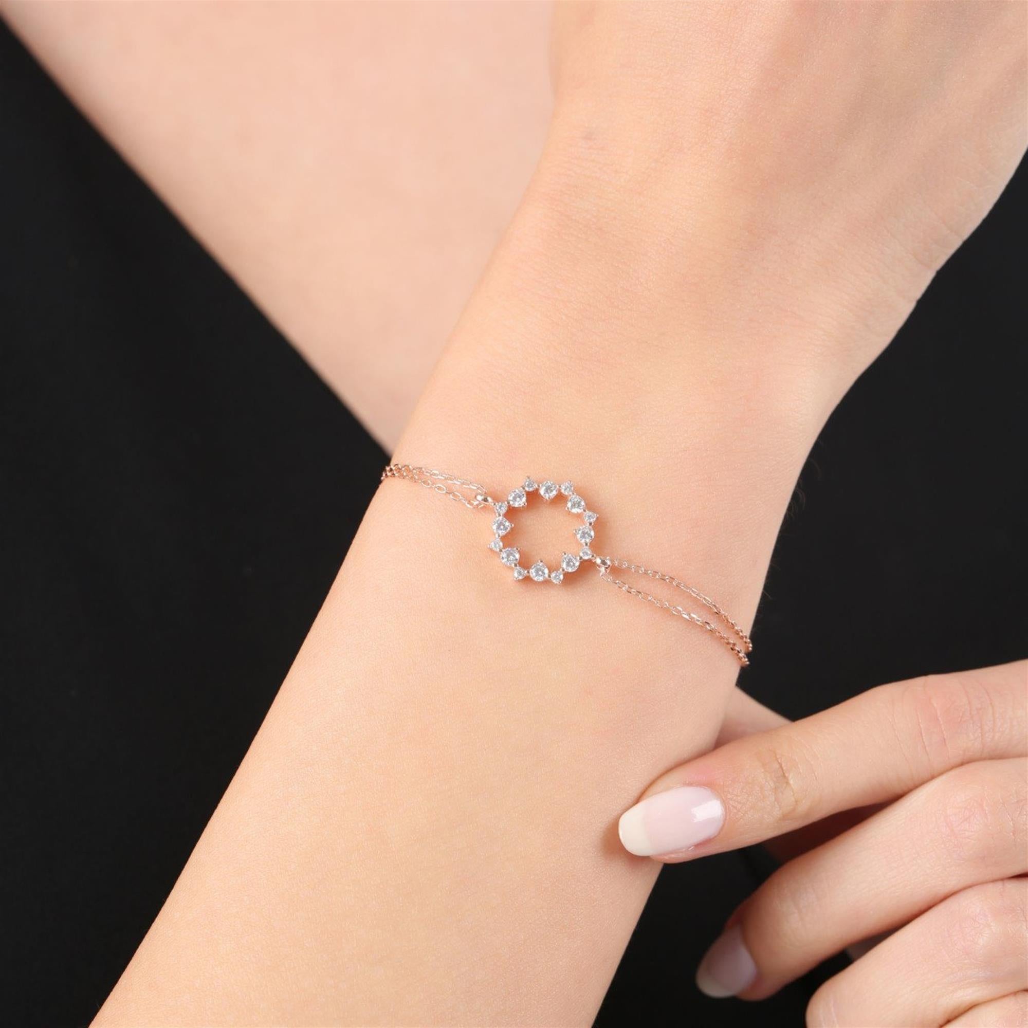 Diamond Setting Sparkle Magic Circle Rose Gold Bracelet