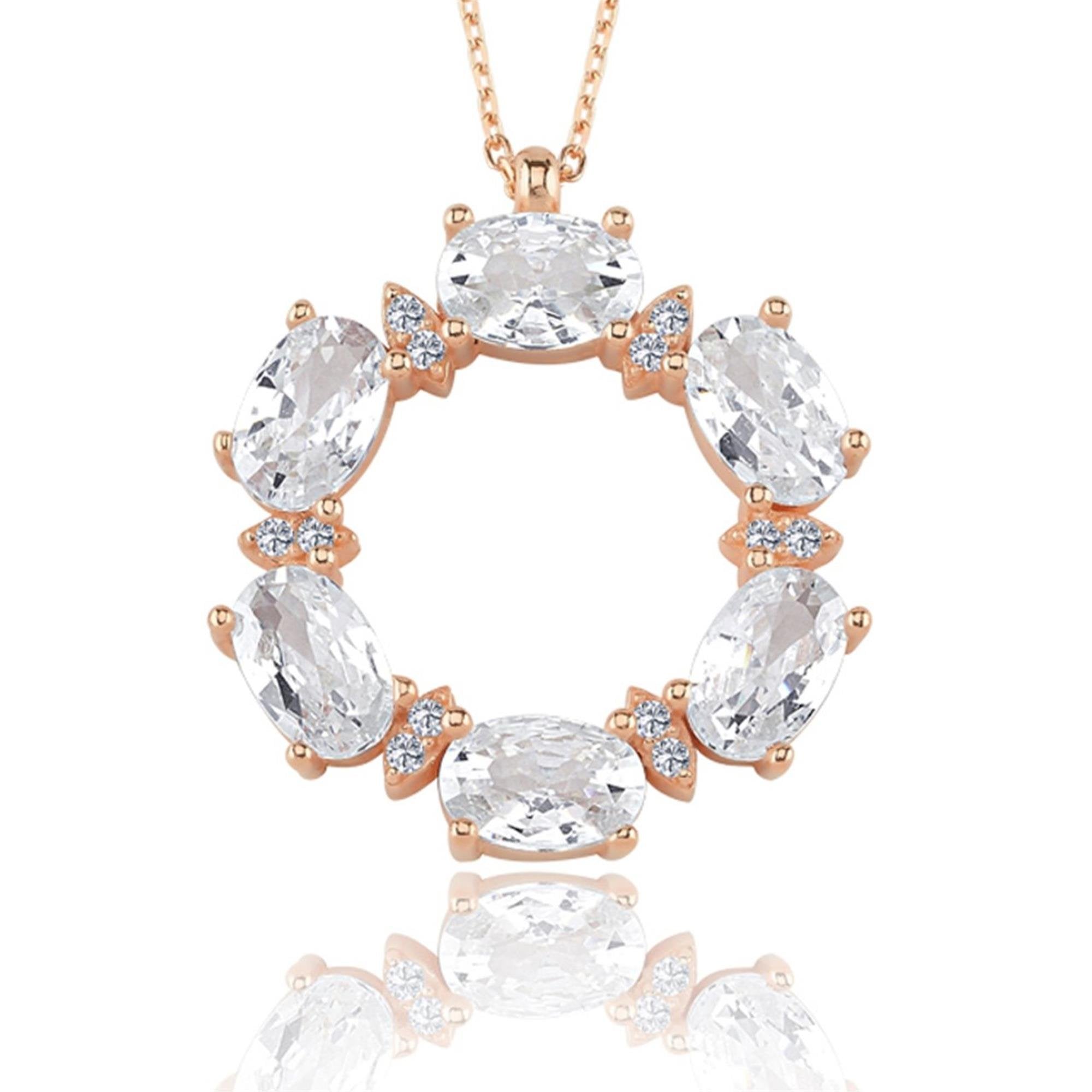 Diamond Radiant Halo Circle Rose Gold Necklace