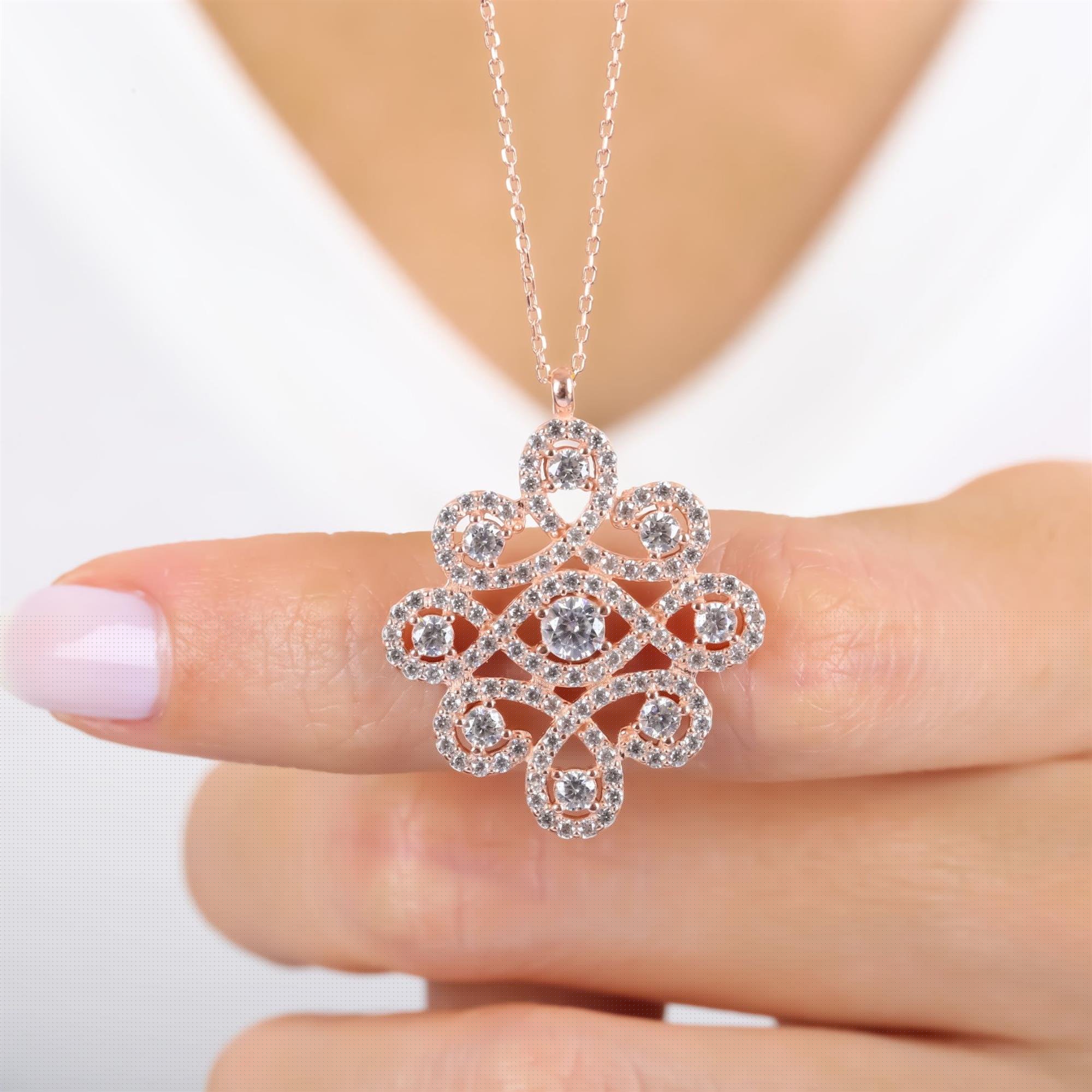 Sparkling Radiant Knot Rose Gold Necklace