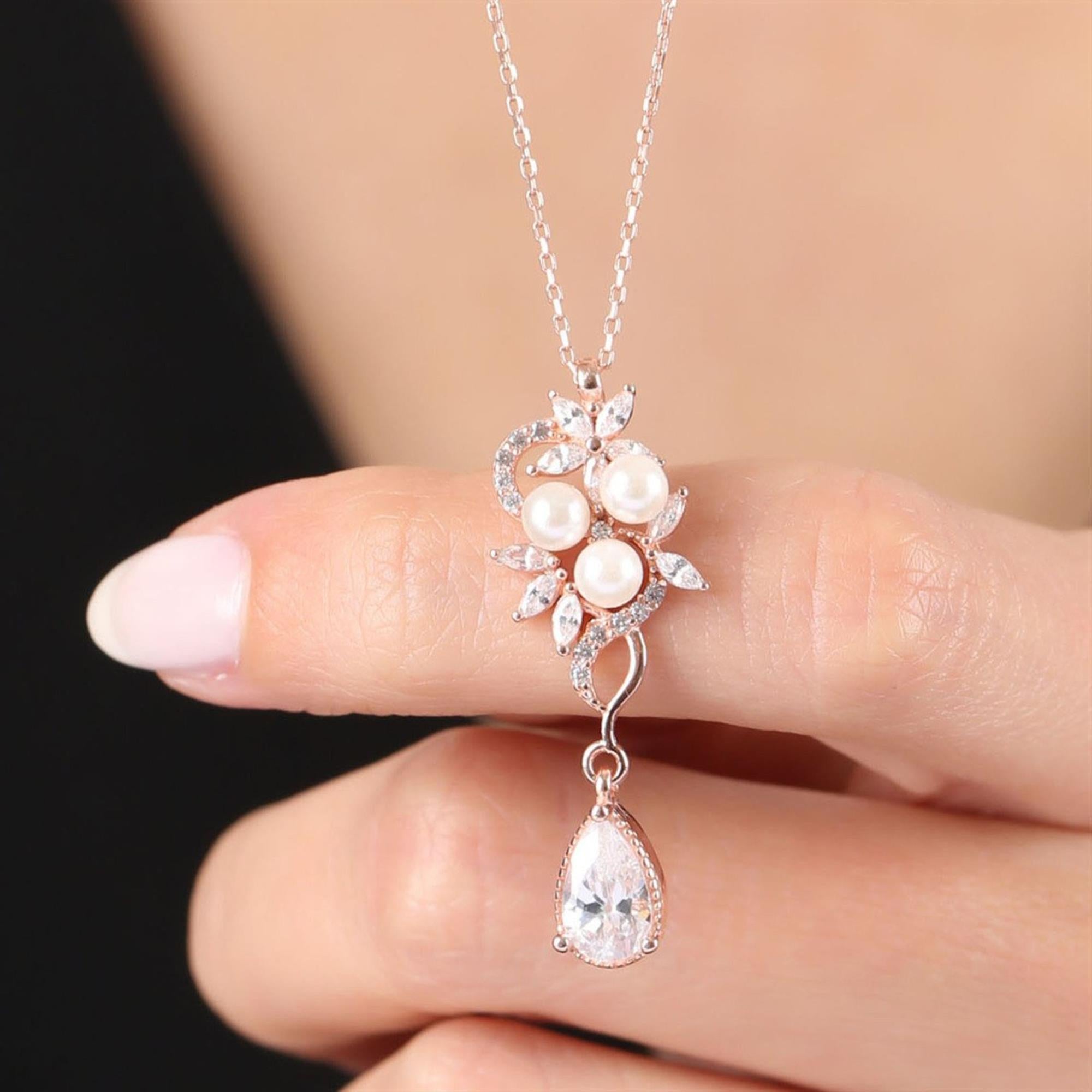 Diamond Royal Pearl Drop Rose Gold Necklace