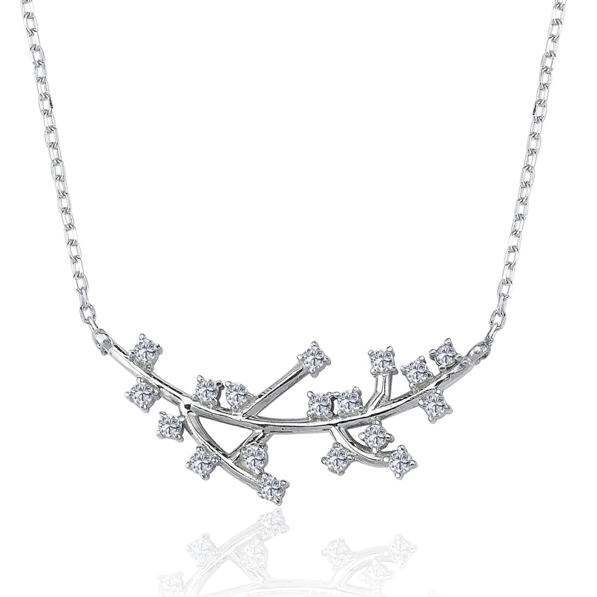 Diamond Glittering Branch Silver Necklace