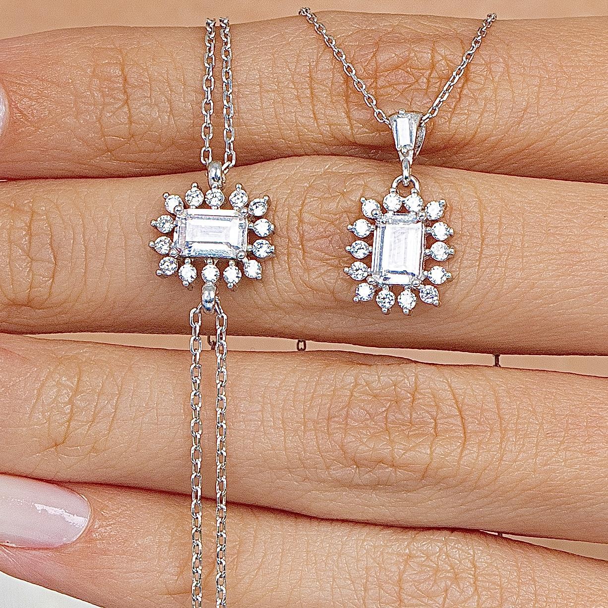 Diamond Sparkling Elegance Sun Simplicity Seal Silver Jewelry Set