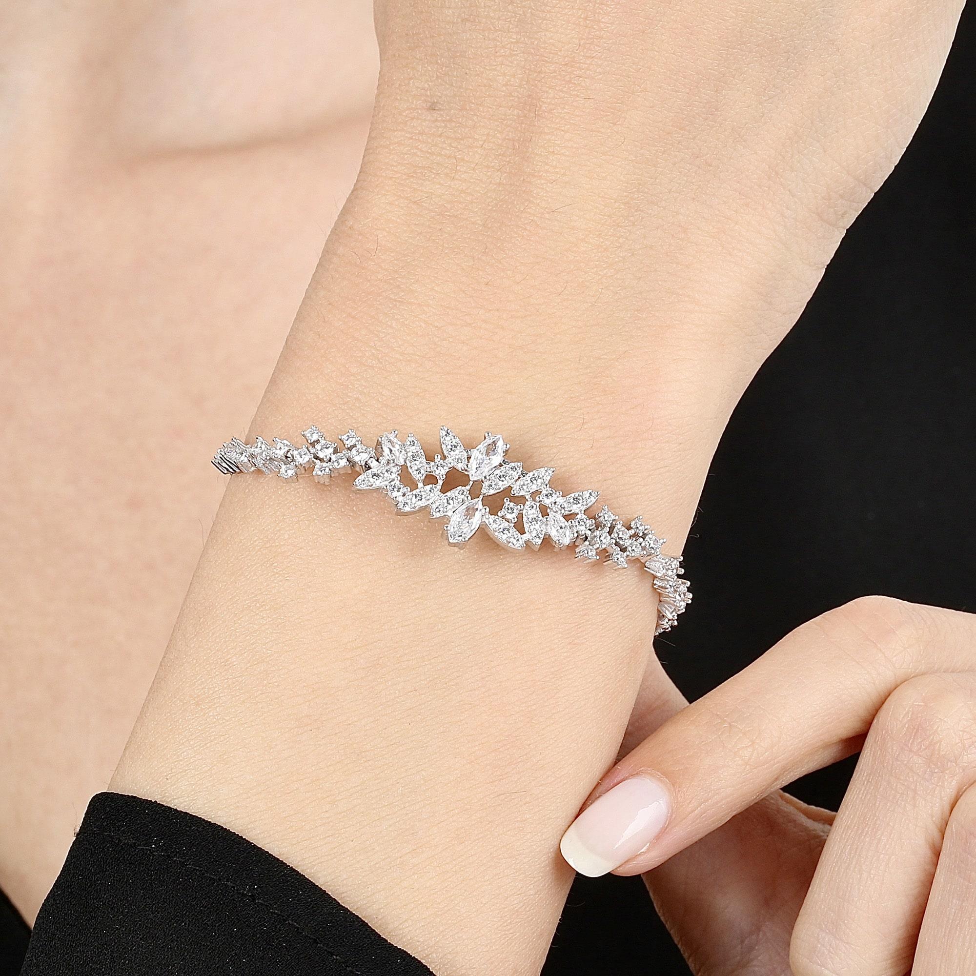 Diamond Setting Marquise Garden Silver Bracelet