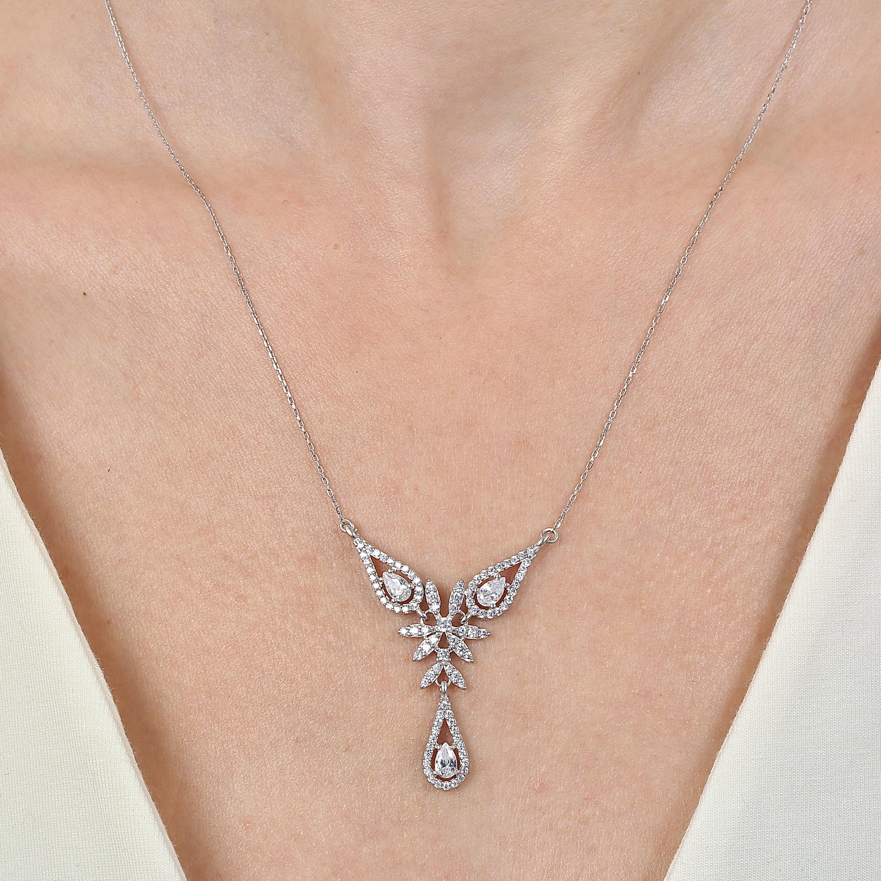 Diamond Setting Mini Passion Drops Silver Necklace