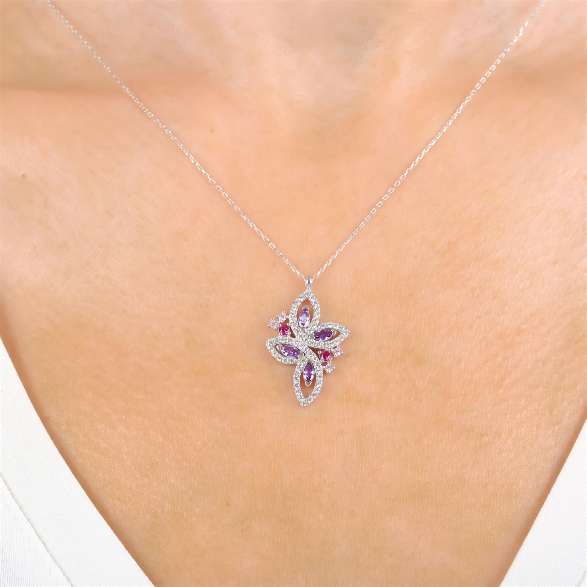 Diamond Setting Mixed Stone Butterfly Fairy Silver Necklace