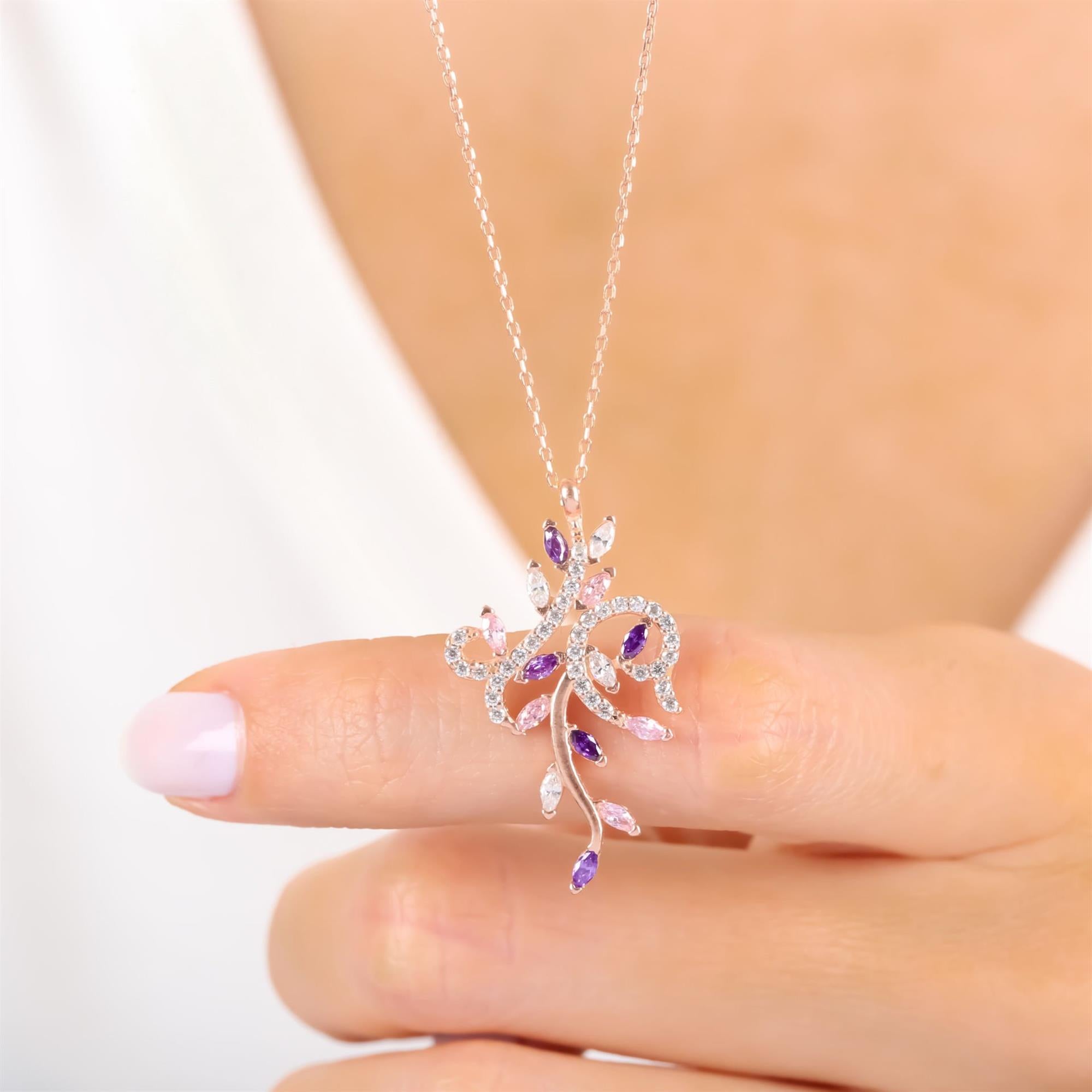 Diamond Mixed Stone Princess Blossom Rose Gold Necklace