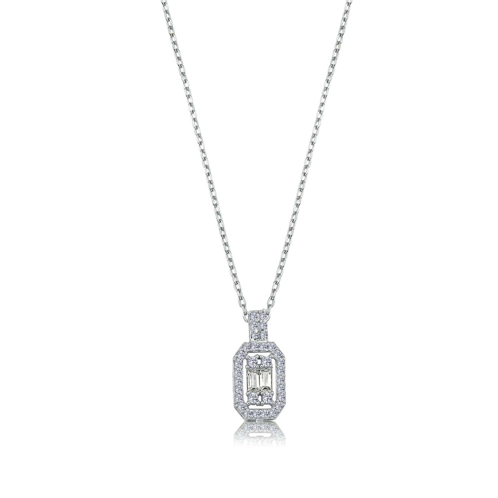 Diamond Modern Baguette Silver Necklace