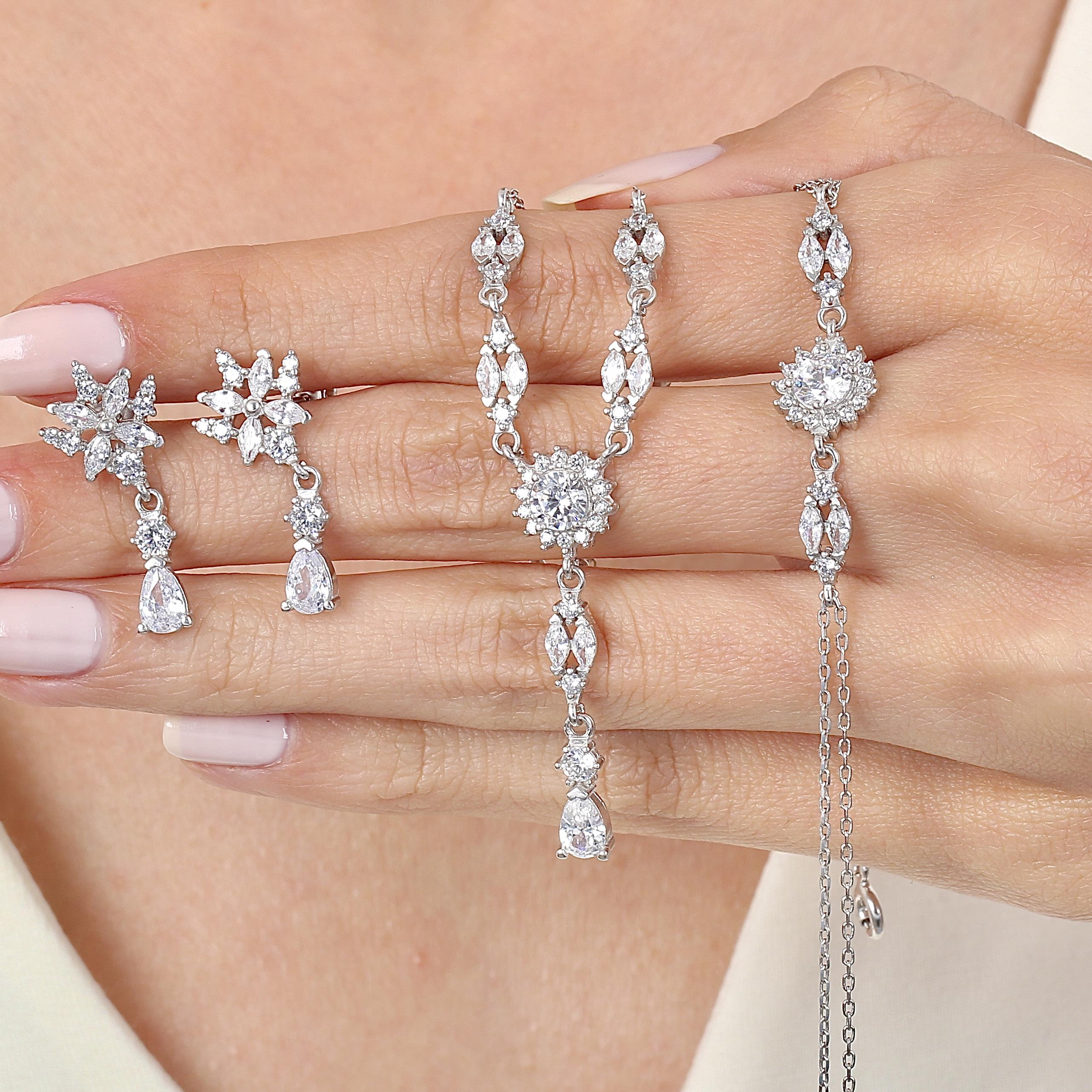 Diamond Setting Sun of Happiness Silver Three-Piece Set