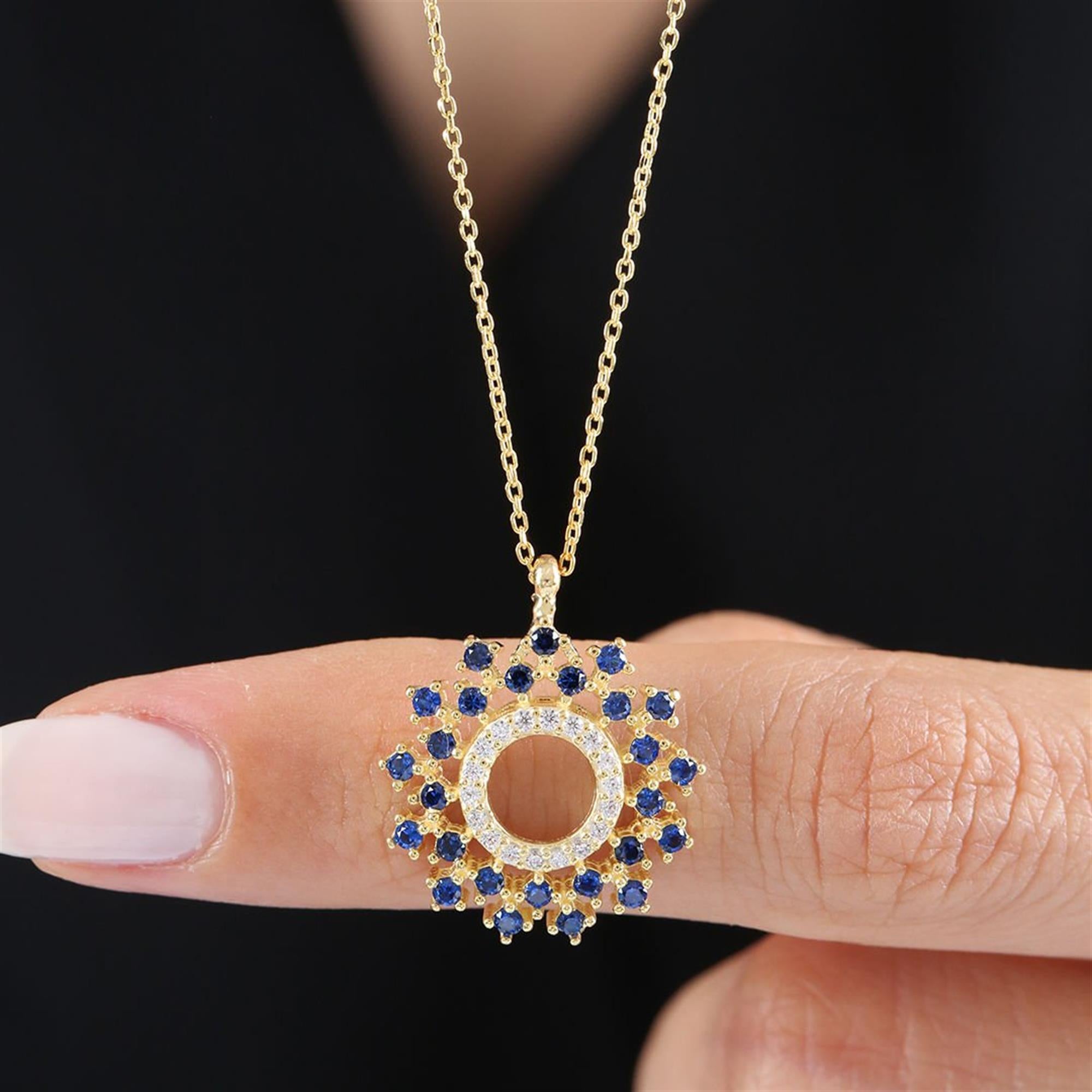 Diamond Sapphire Galaxy Gold Plated Pendant Necklace