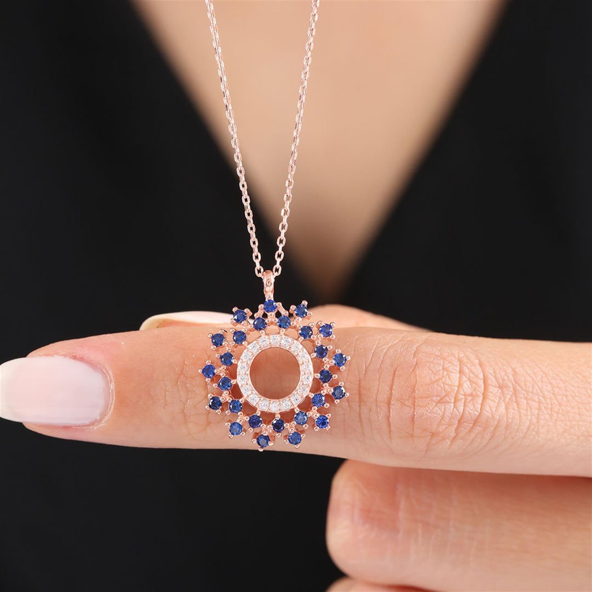 Diamond Sapphire Galaxy Rose Gold Pendant Necklace