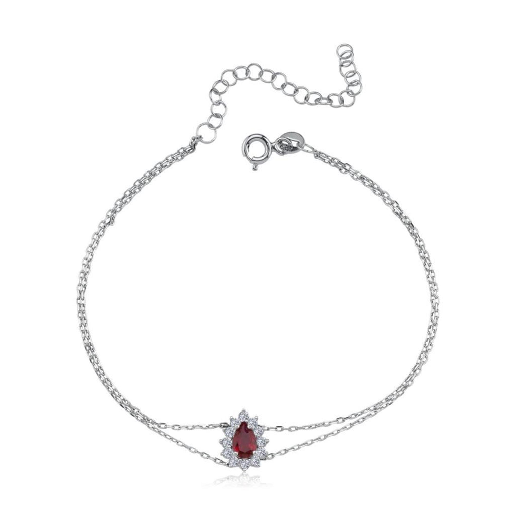 Diamond Teardrop Ruby Silver Bracelet