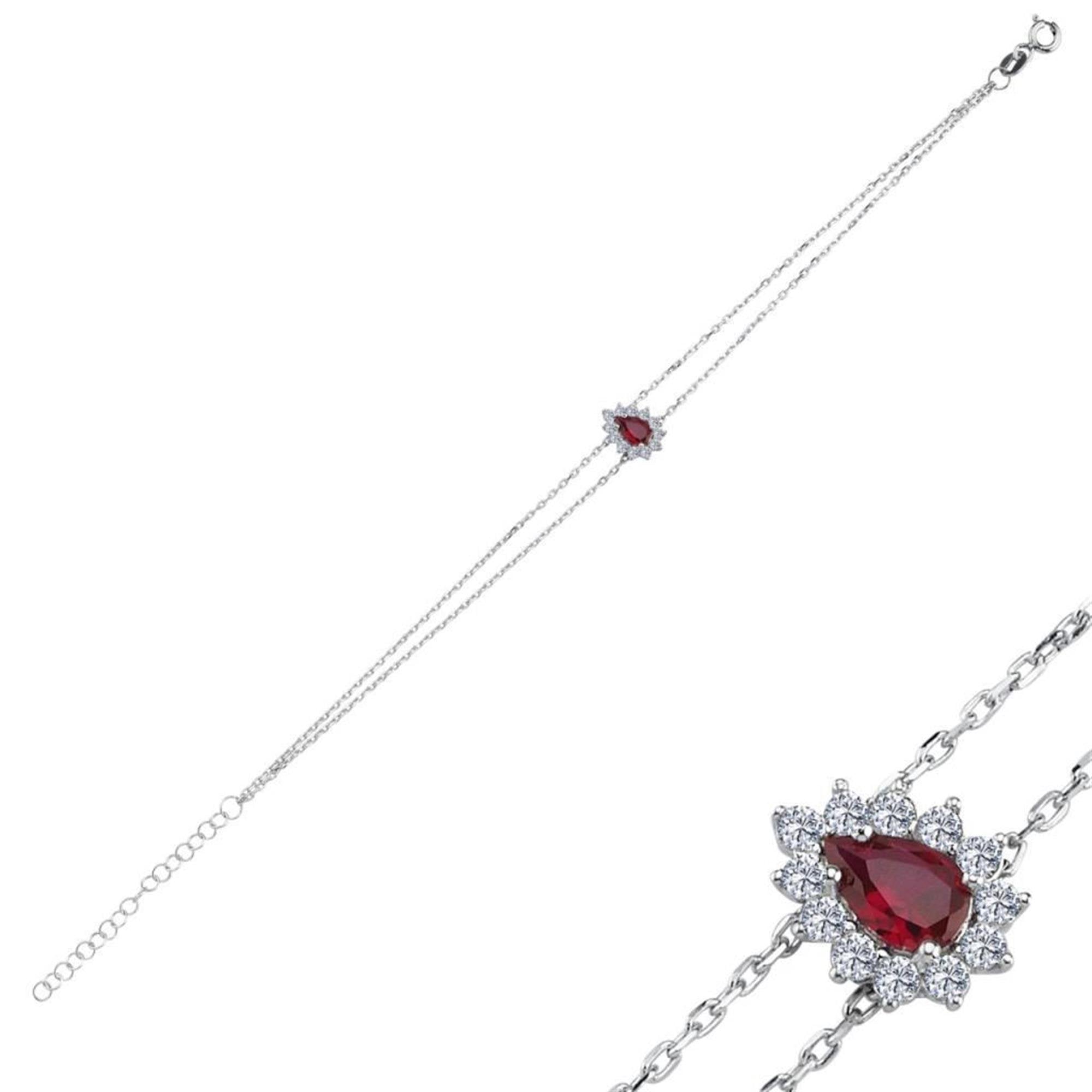 Diamond Teardrop Ruby Silver Bracelet