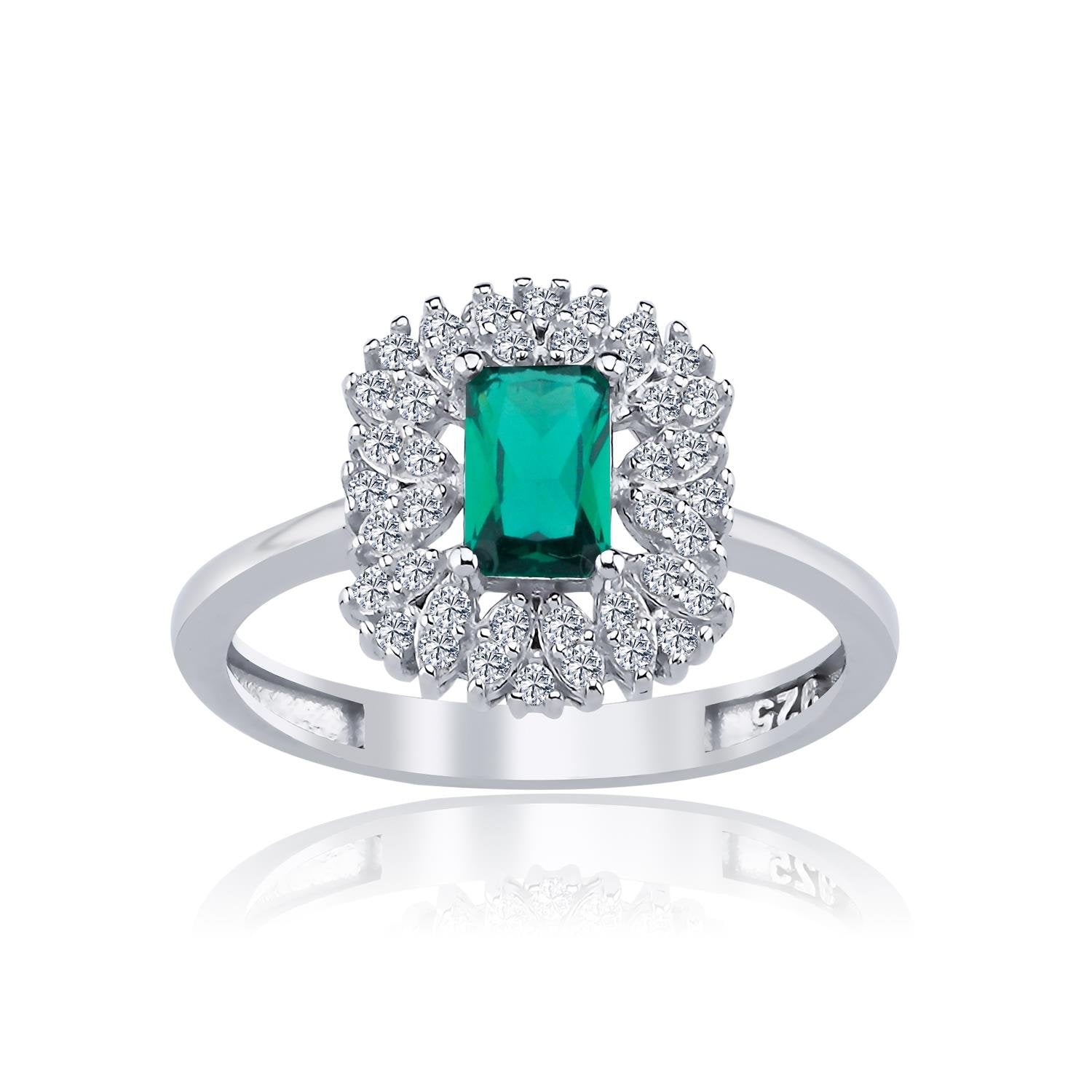 Diamond Setting Emerald Silver Ring