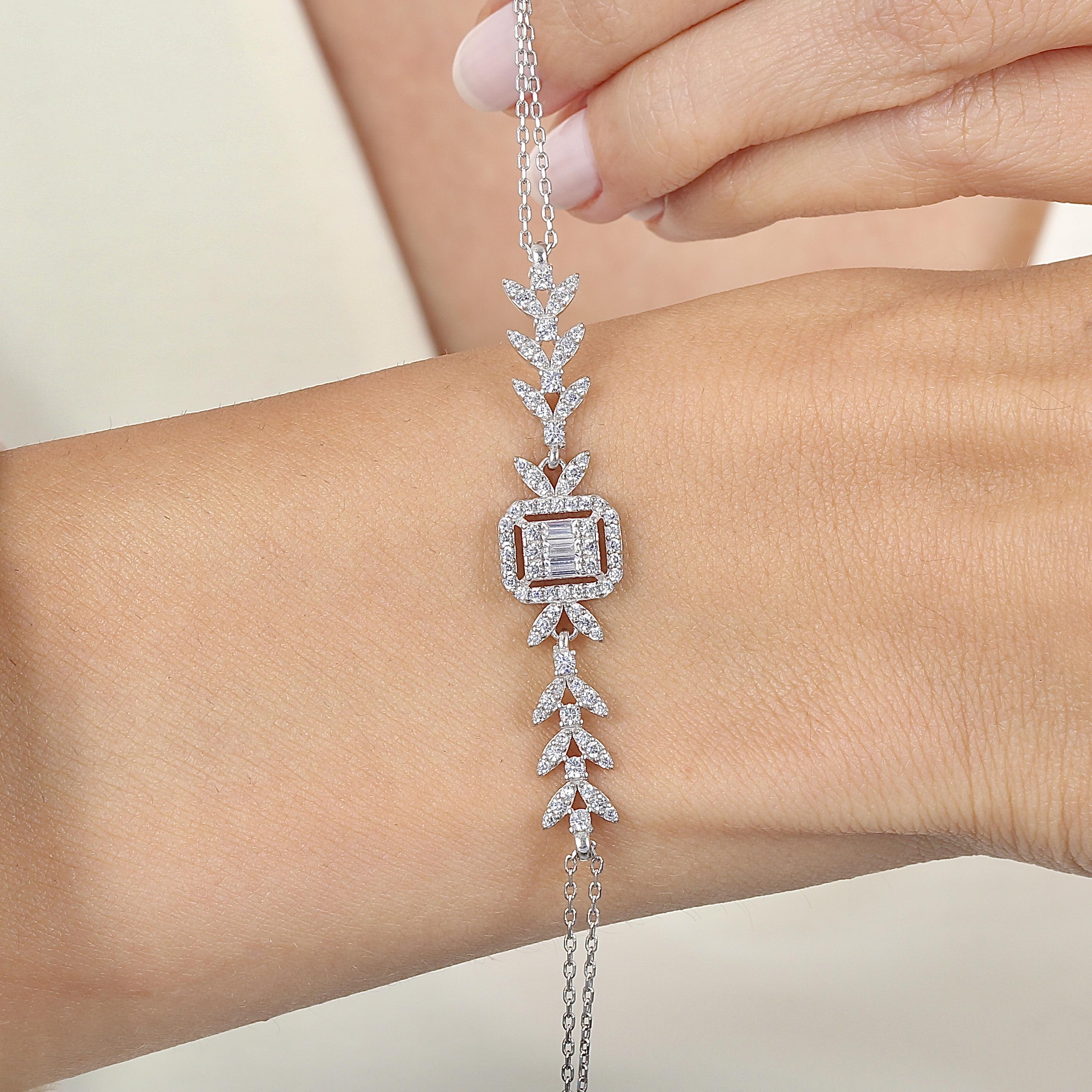 Diamond Setting Sparkle of Passion Baguette Silver Bracelet