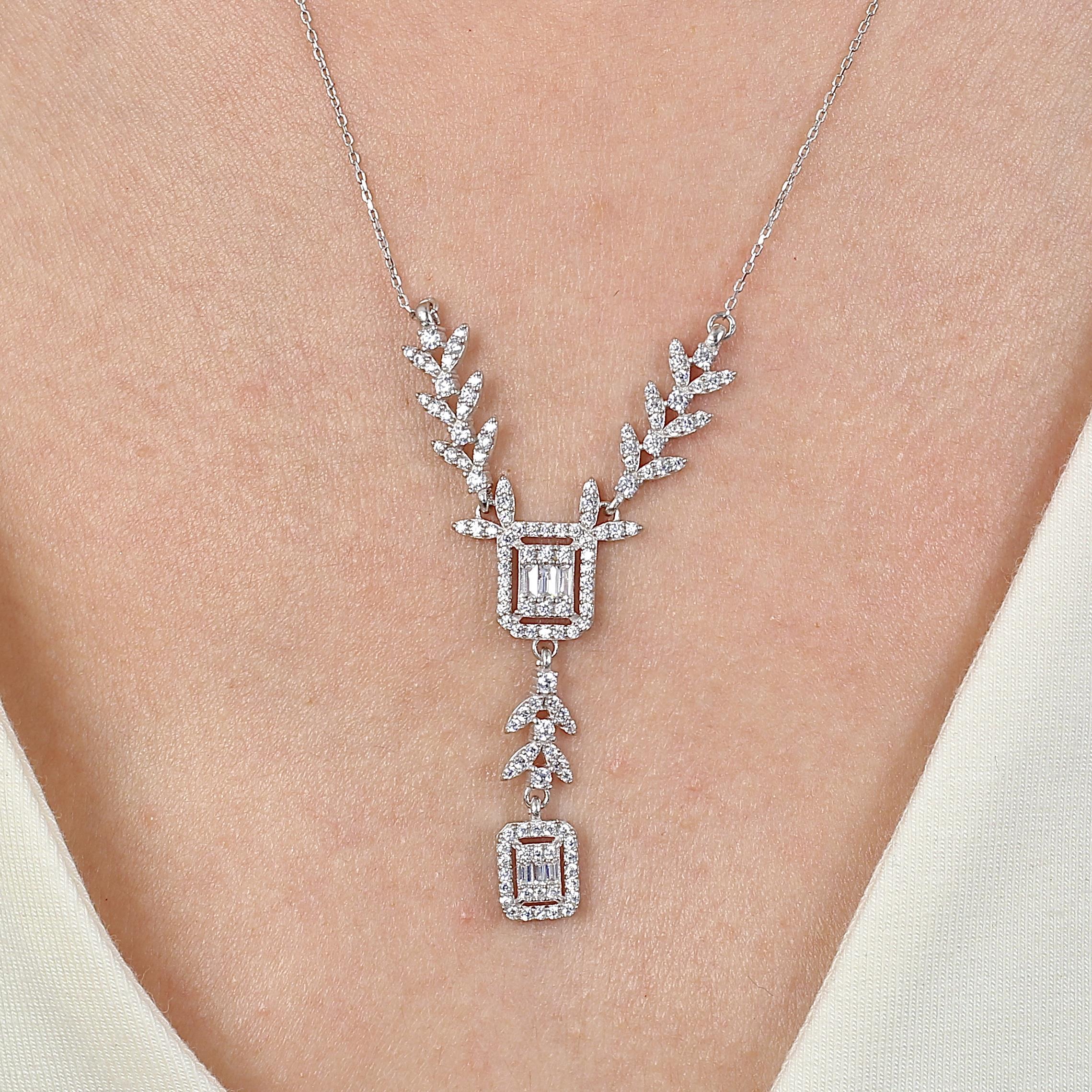 Diamond Setting Passion Baguette Silver Necklace