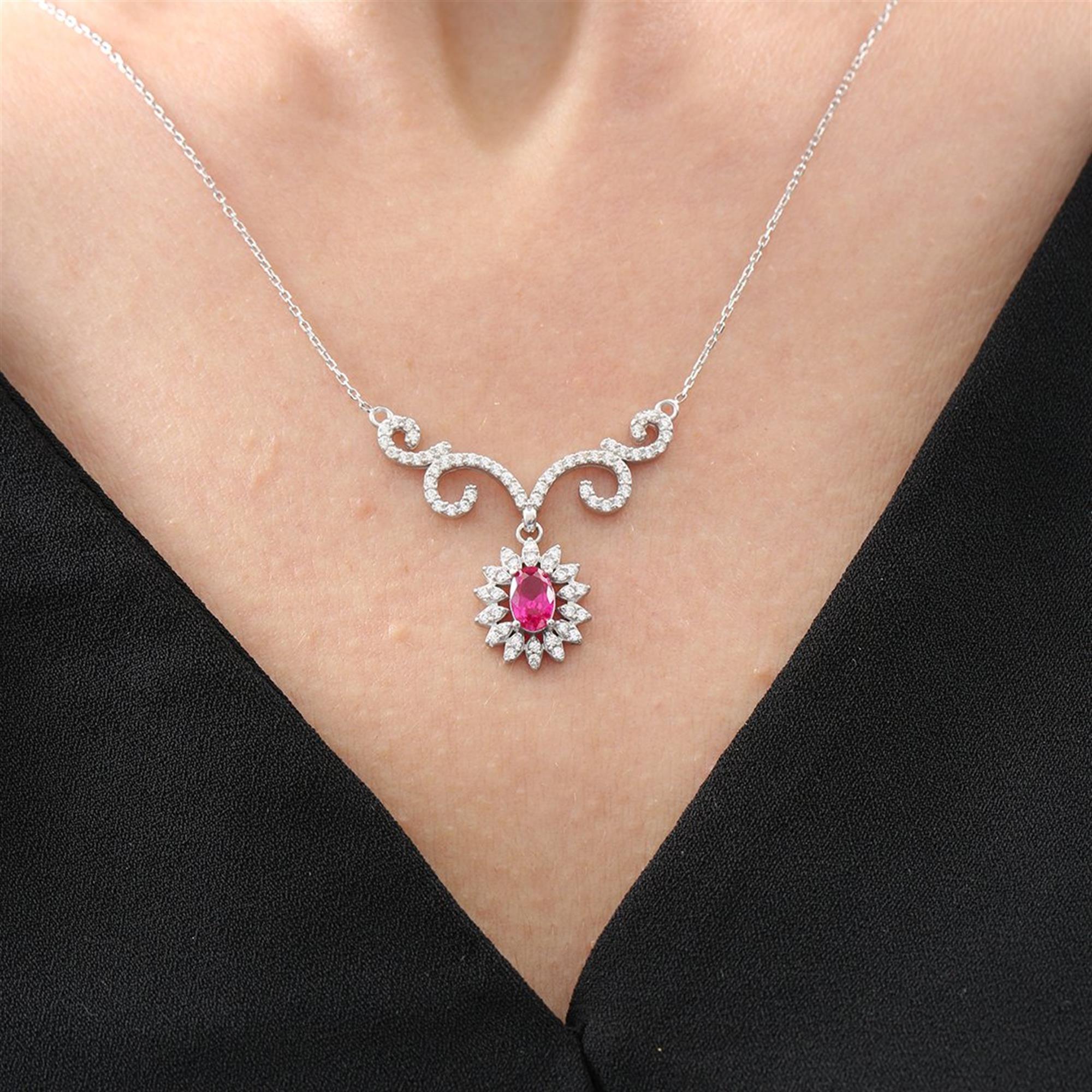 Diamond Setting Vega Star Ruby Seal of Nobility Silver Necklace