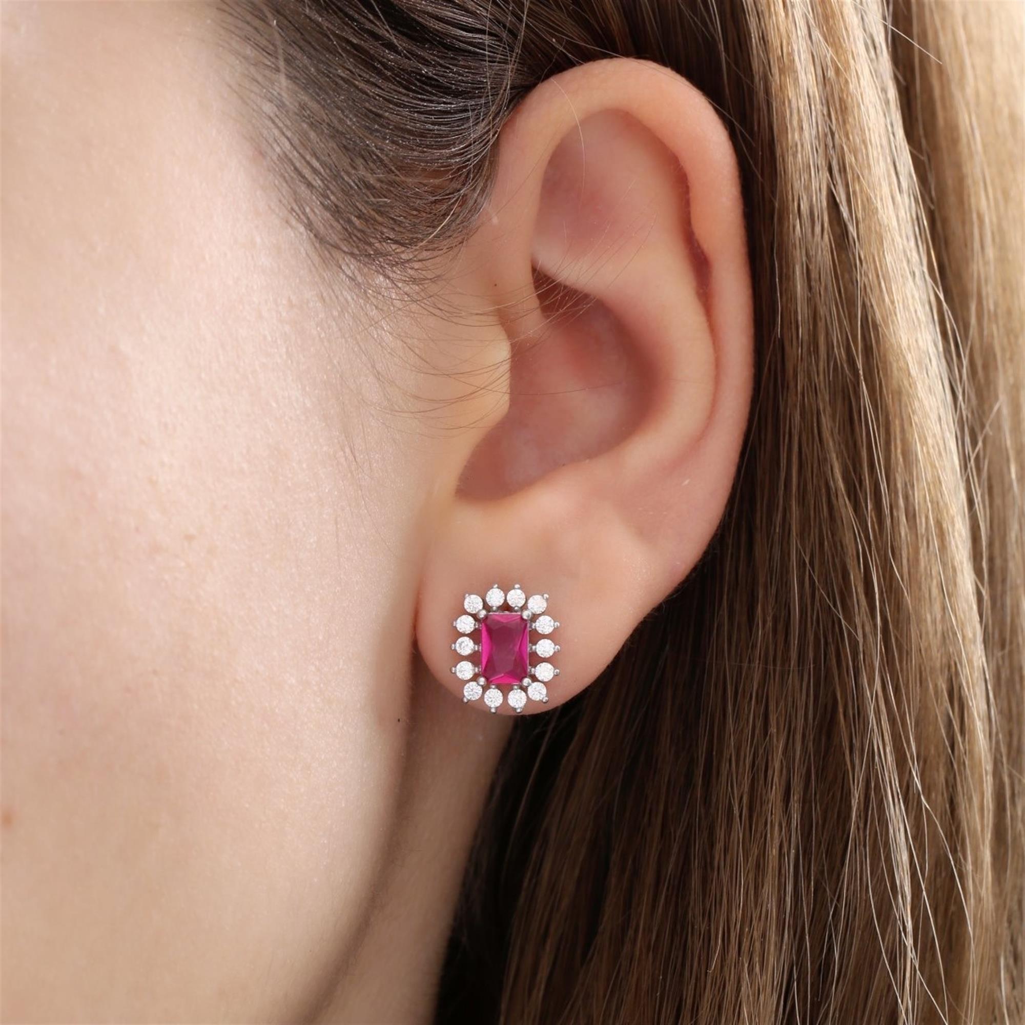 Diamond Red Ruby Halo CZ Bridal Jewelry Set