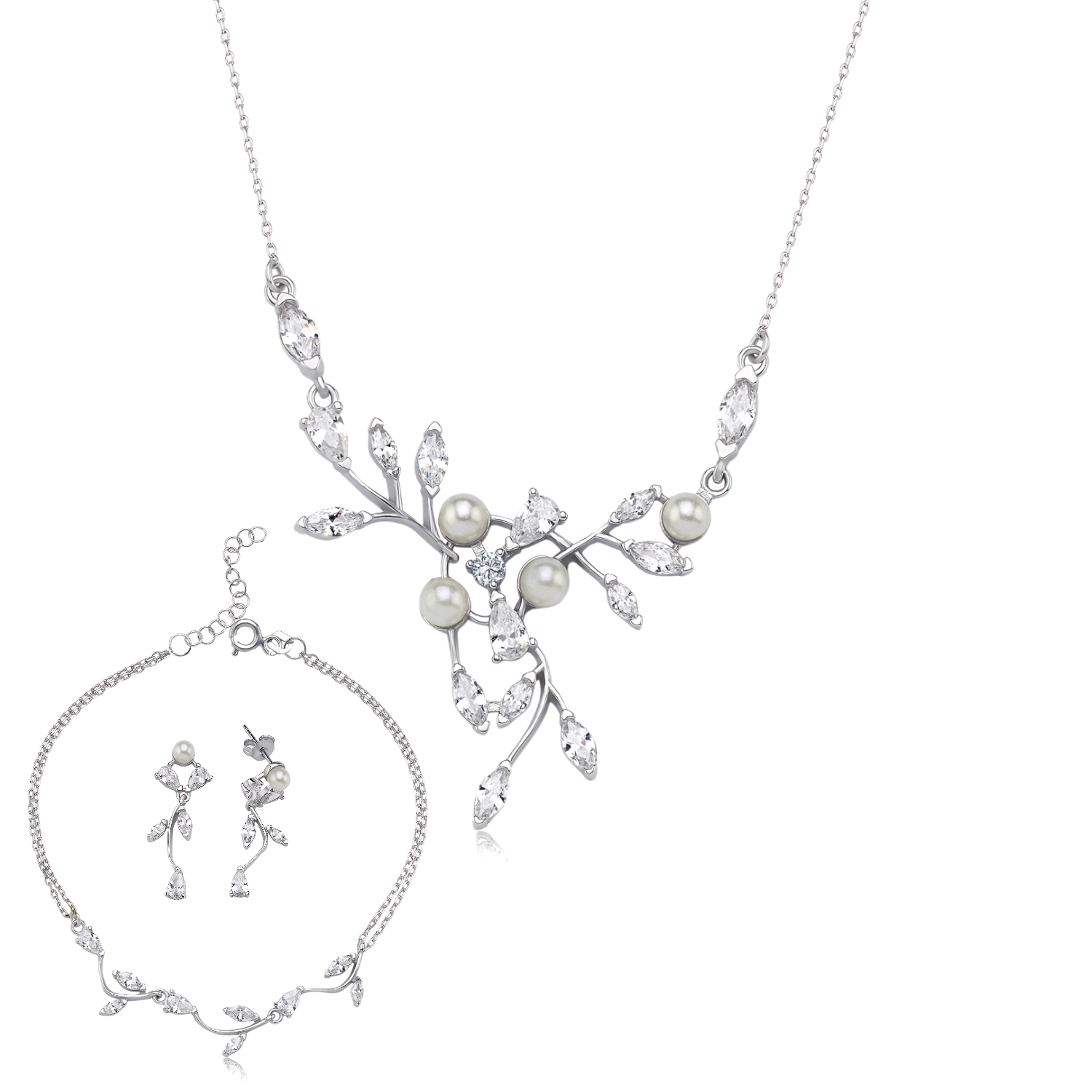 Diamond Elegant Love Story Silver Waterway Set