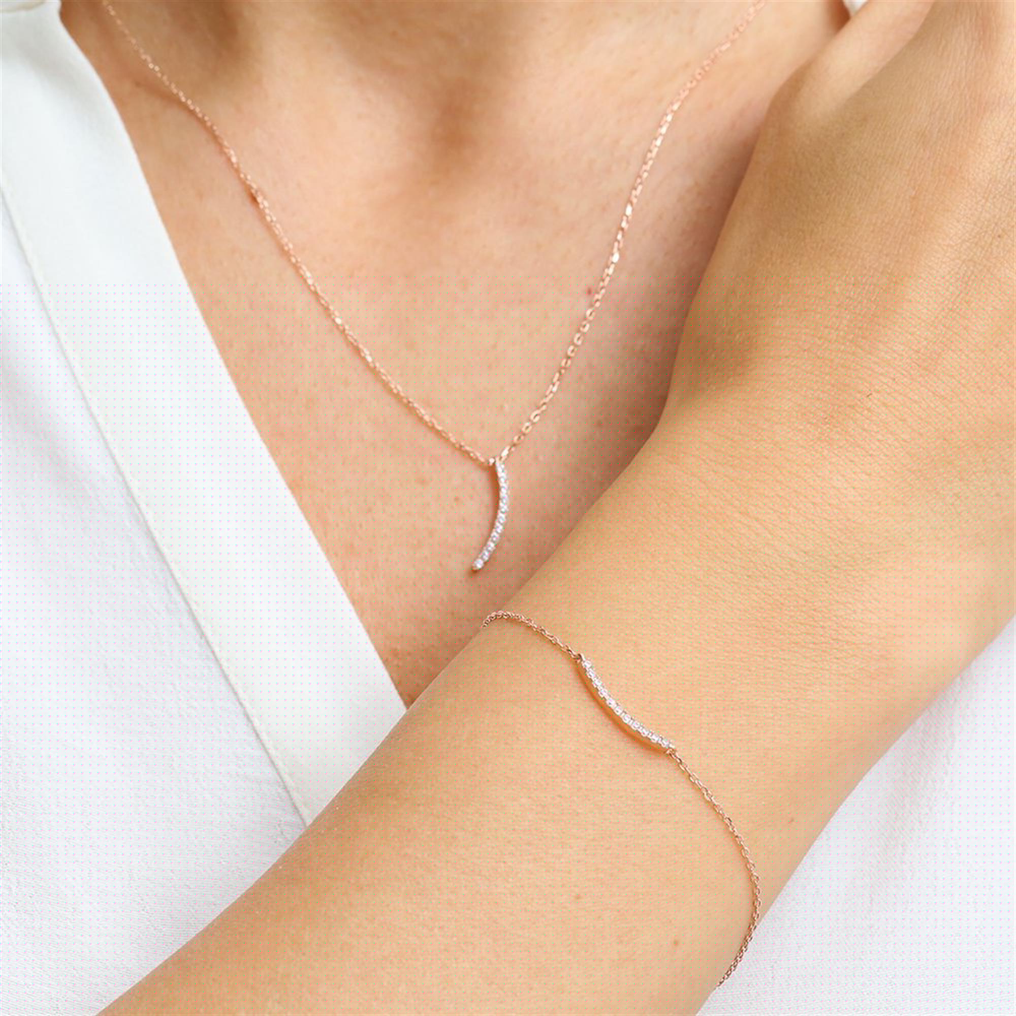 Diamond Elegant Wave Inspired Rose Gold Jewelry Set