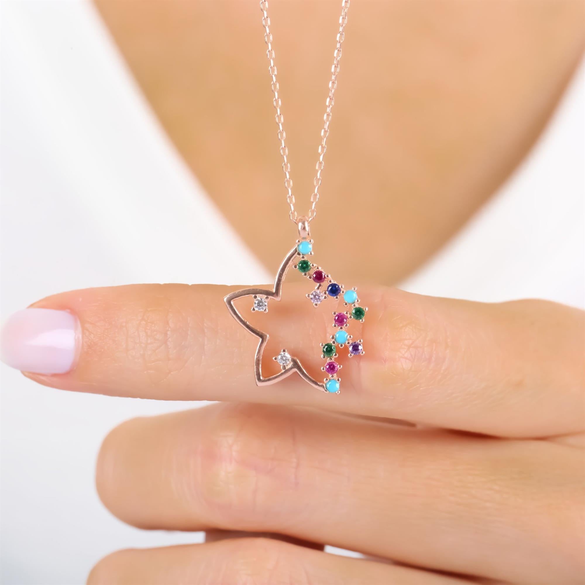 Colorful Shooting Star Rose Gold Necklace