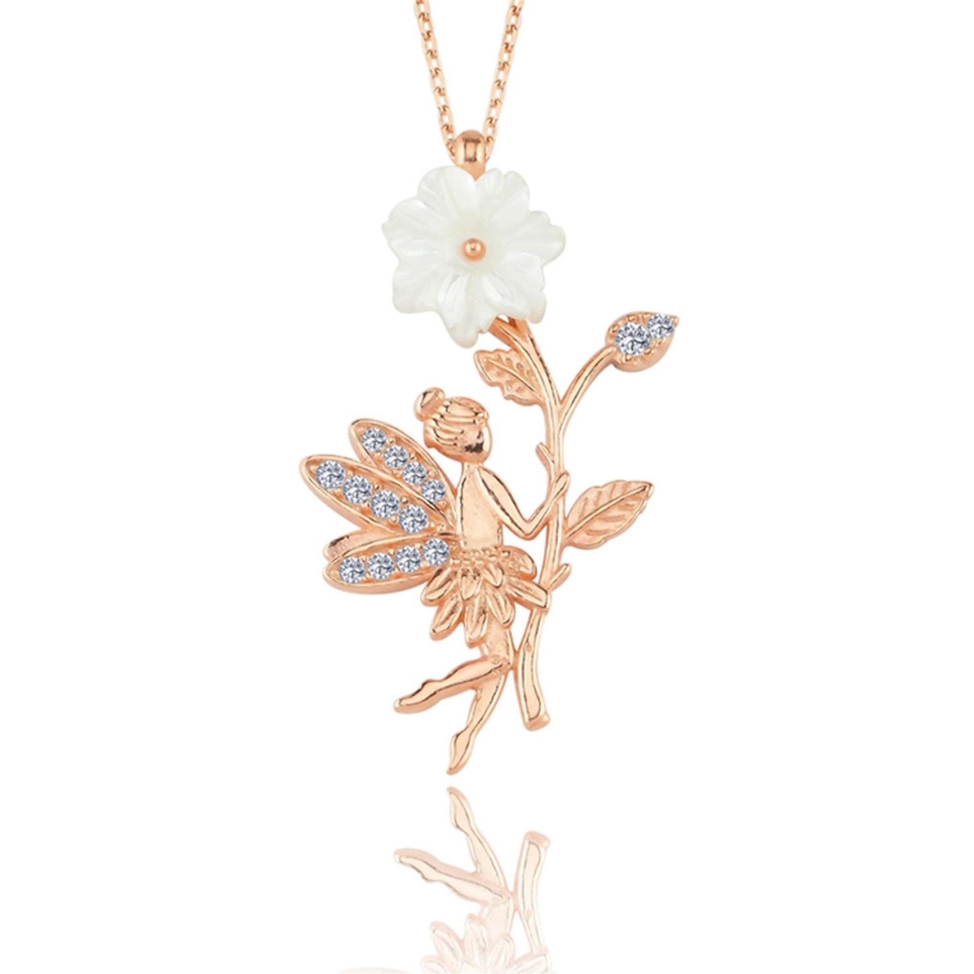 Dainty Fairy Charm Magnolia Flowers Rose Gold Necklace