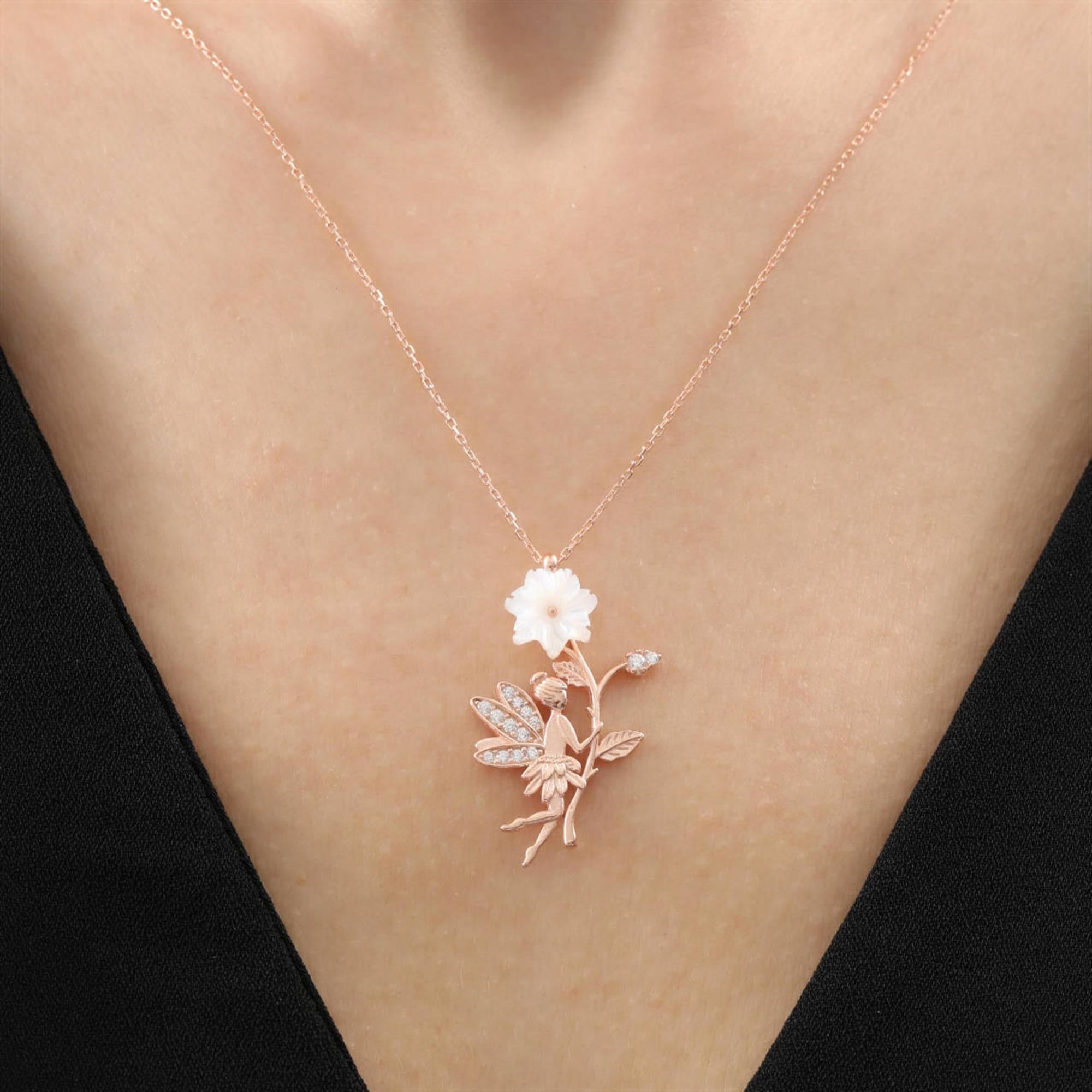 Dainty Fairy Charm Magnolia Flowers Rose Gold Necklace