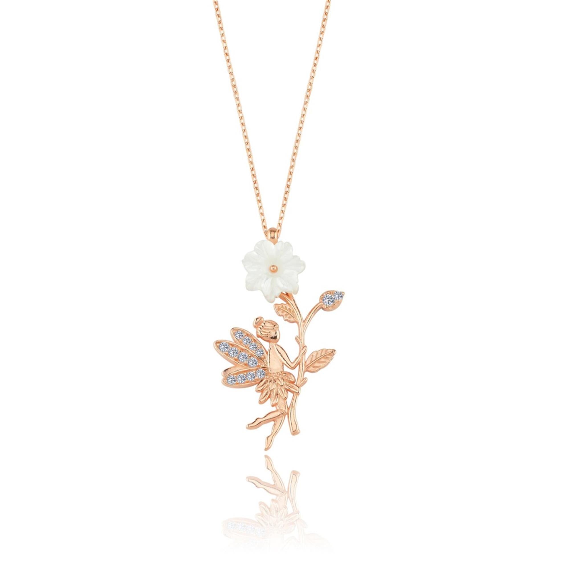 Dainty Fairy Charm Magnolia Flowers Rose Gold Necklace
