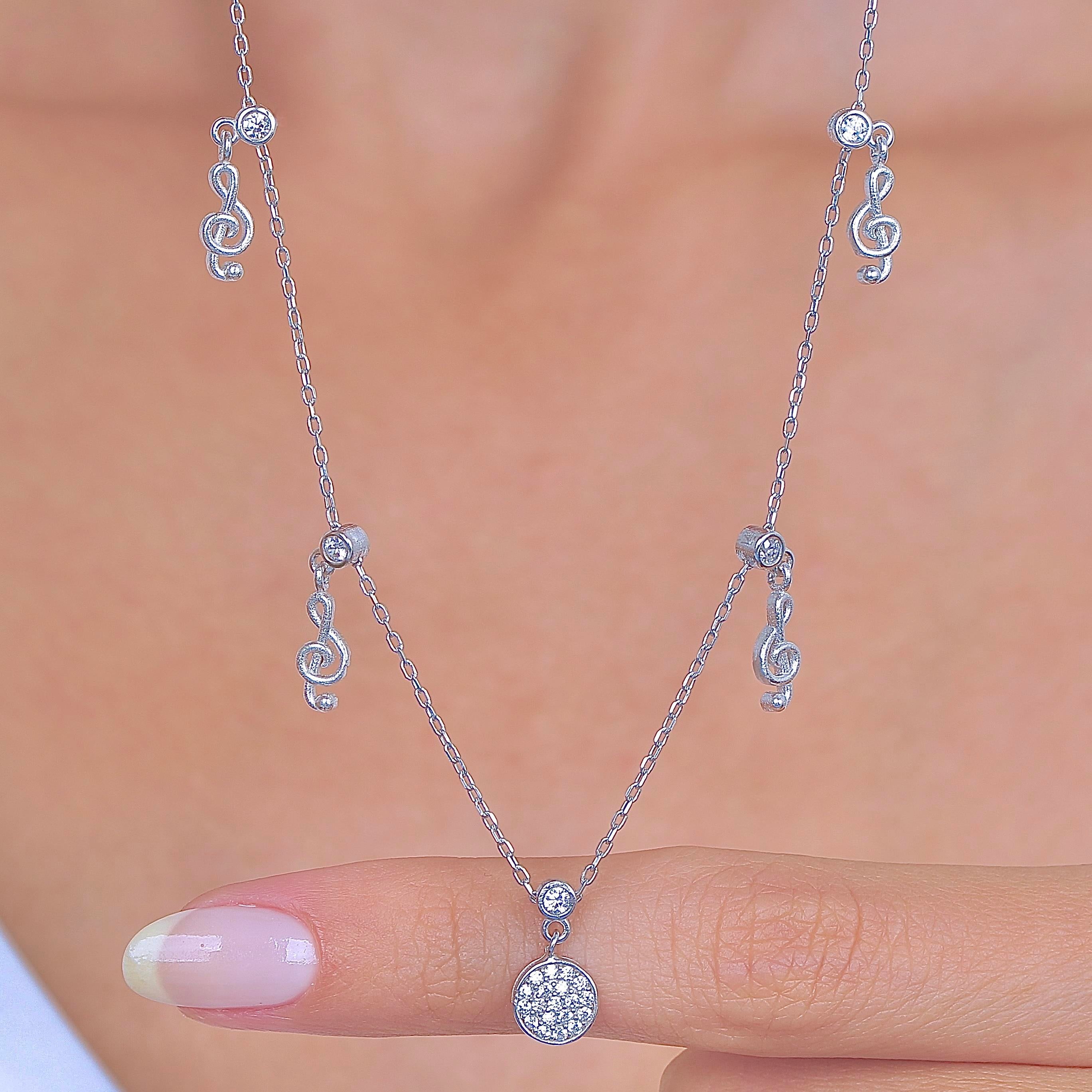Treble Clef Note Choker Silver Necklace