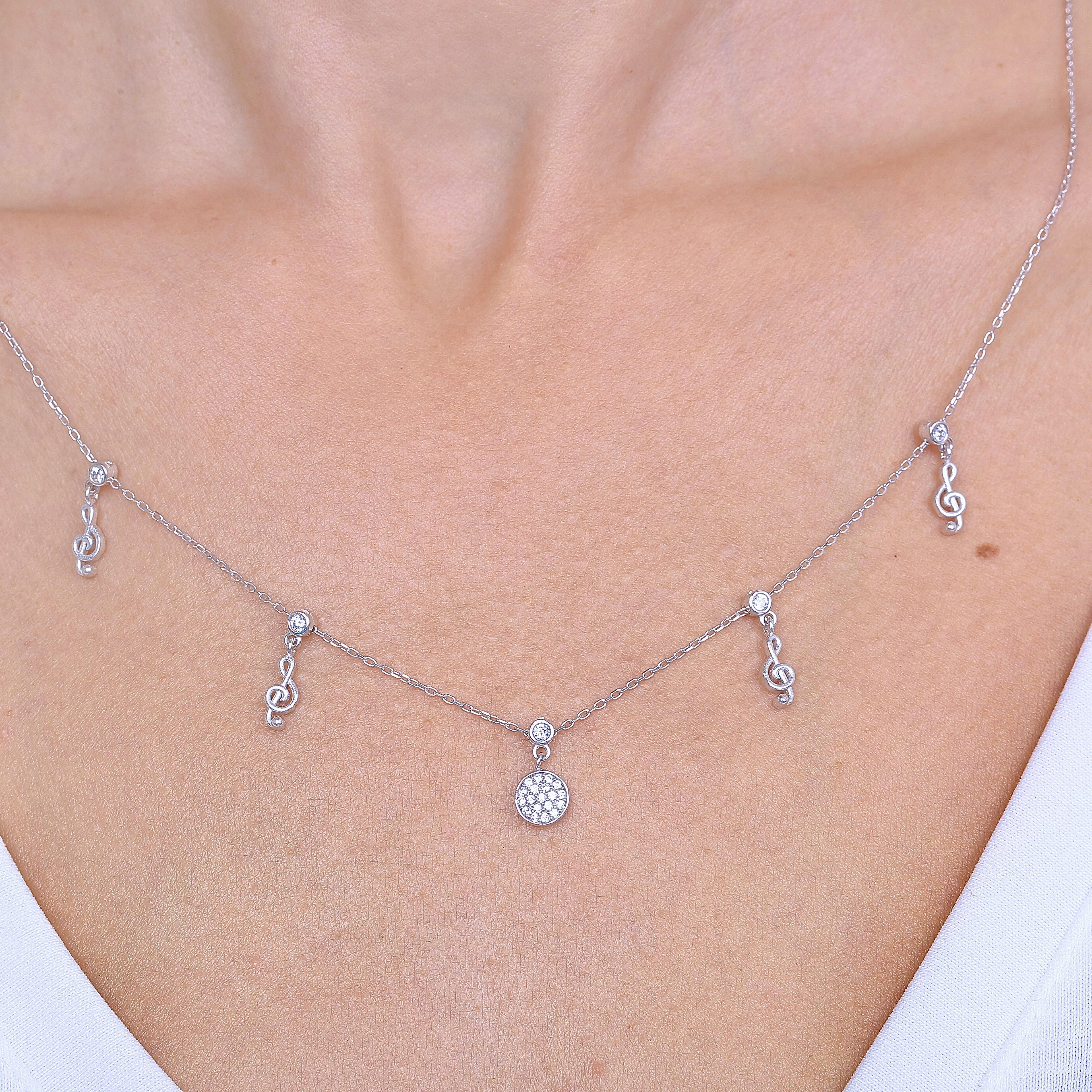Treble Clef Note Choker Silver Necklace