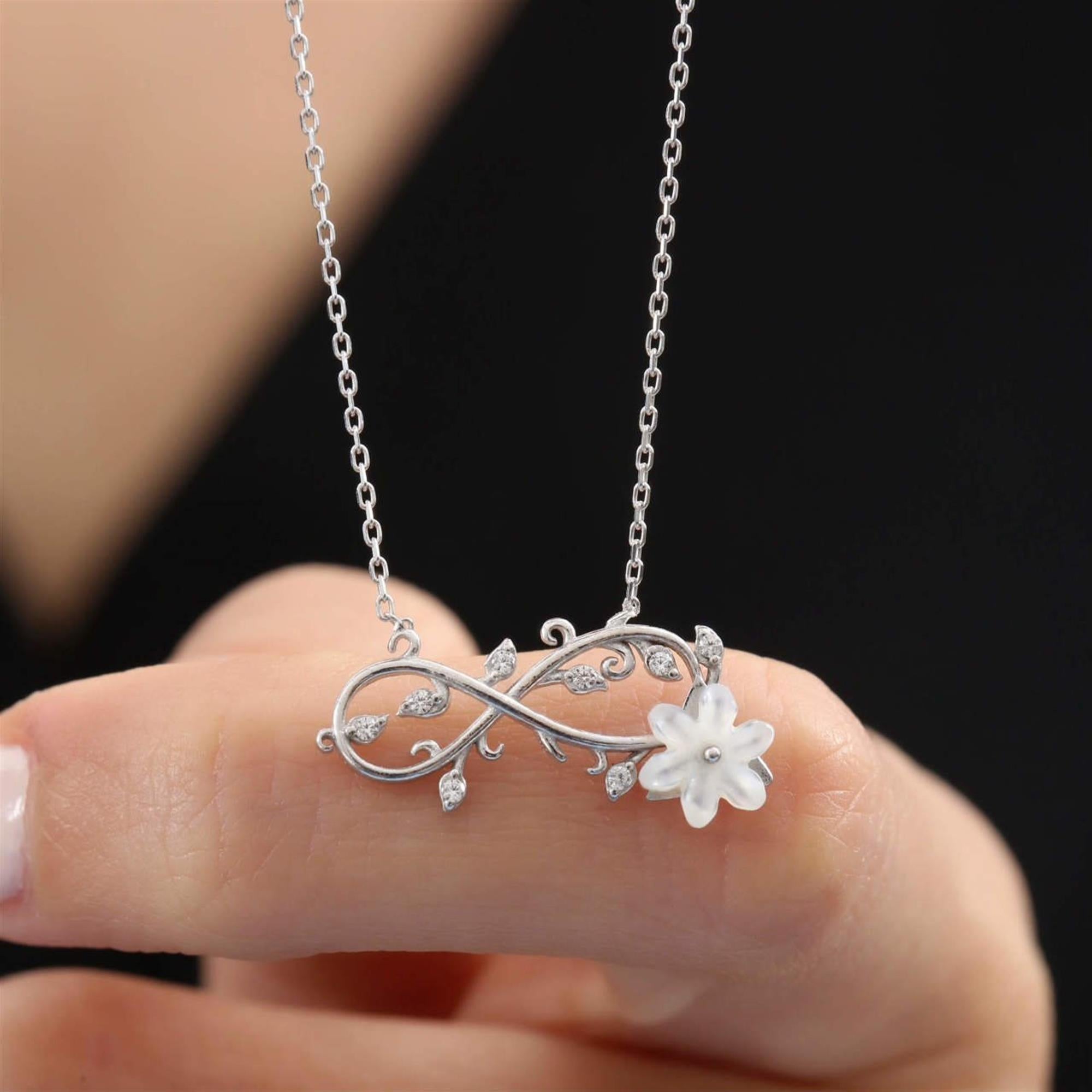 Infinity Vine Magnolia Flower Sterling Silver Necklace