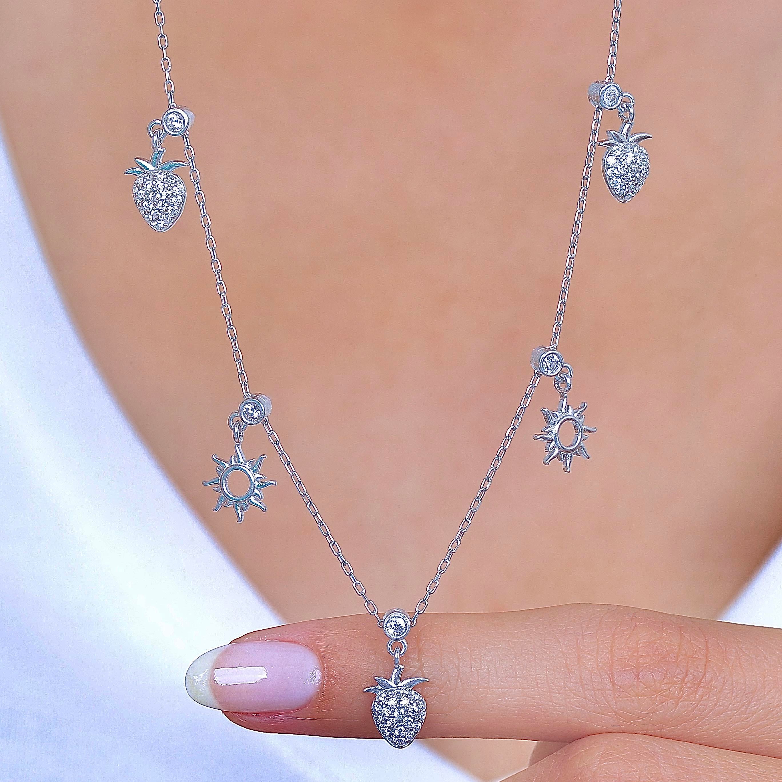 Summer Strawberry Silver Luck Choker Necklace
